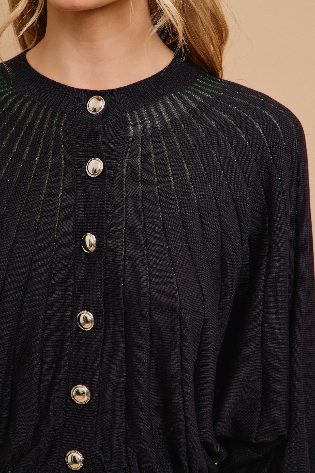 Knit Lurex Stripe Bat Wing Sleeve Cardigan and Pants Set