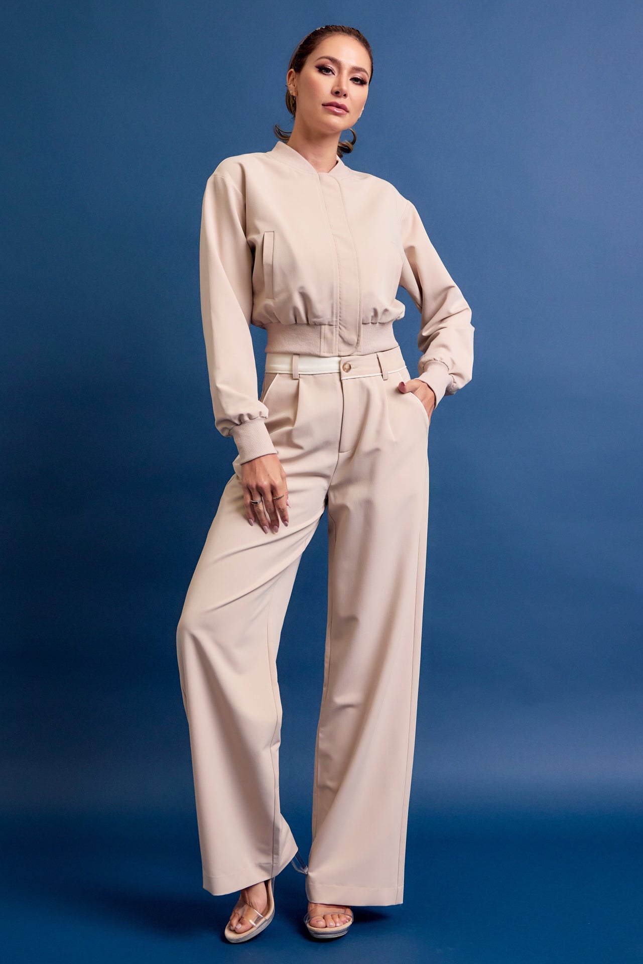 Places To Be Woven Bomber Jacket And Pants Set