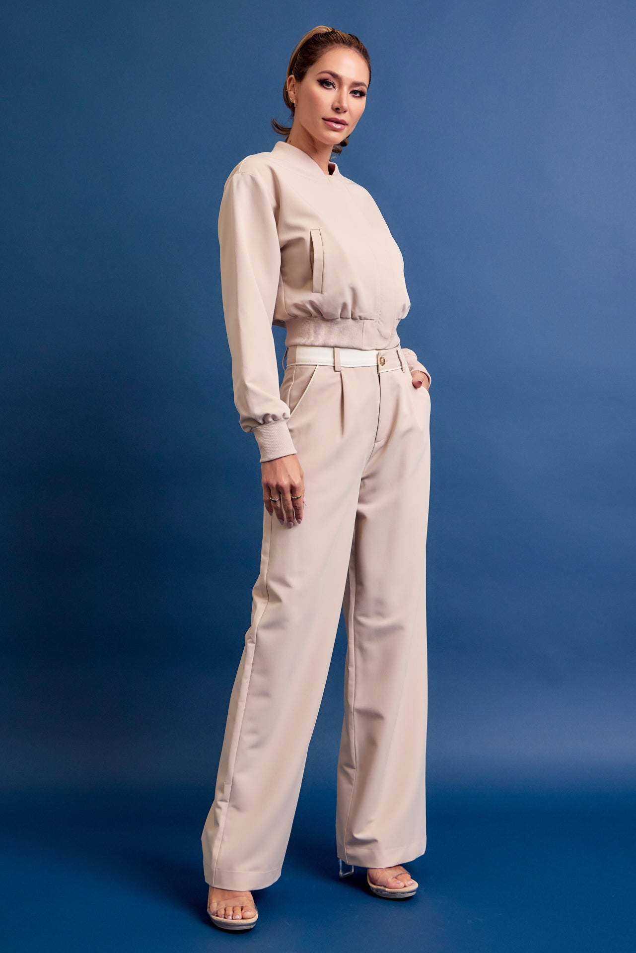 Places To Be Woven Bomber Jacket And Pants Set