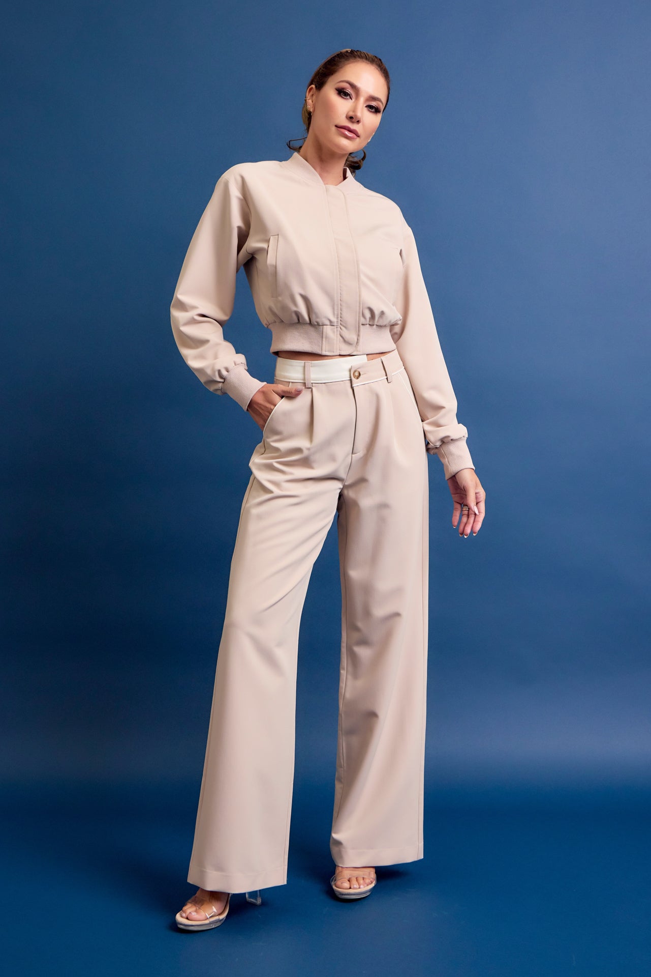 Places To Be Woven Bomber Jacket And Pants Set