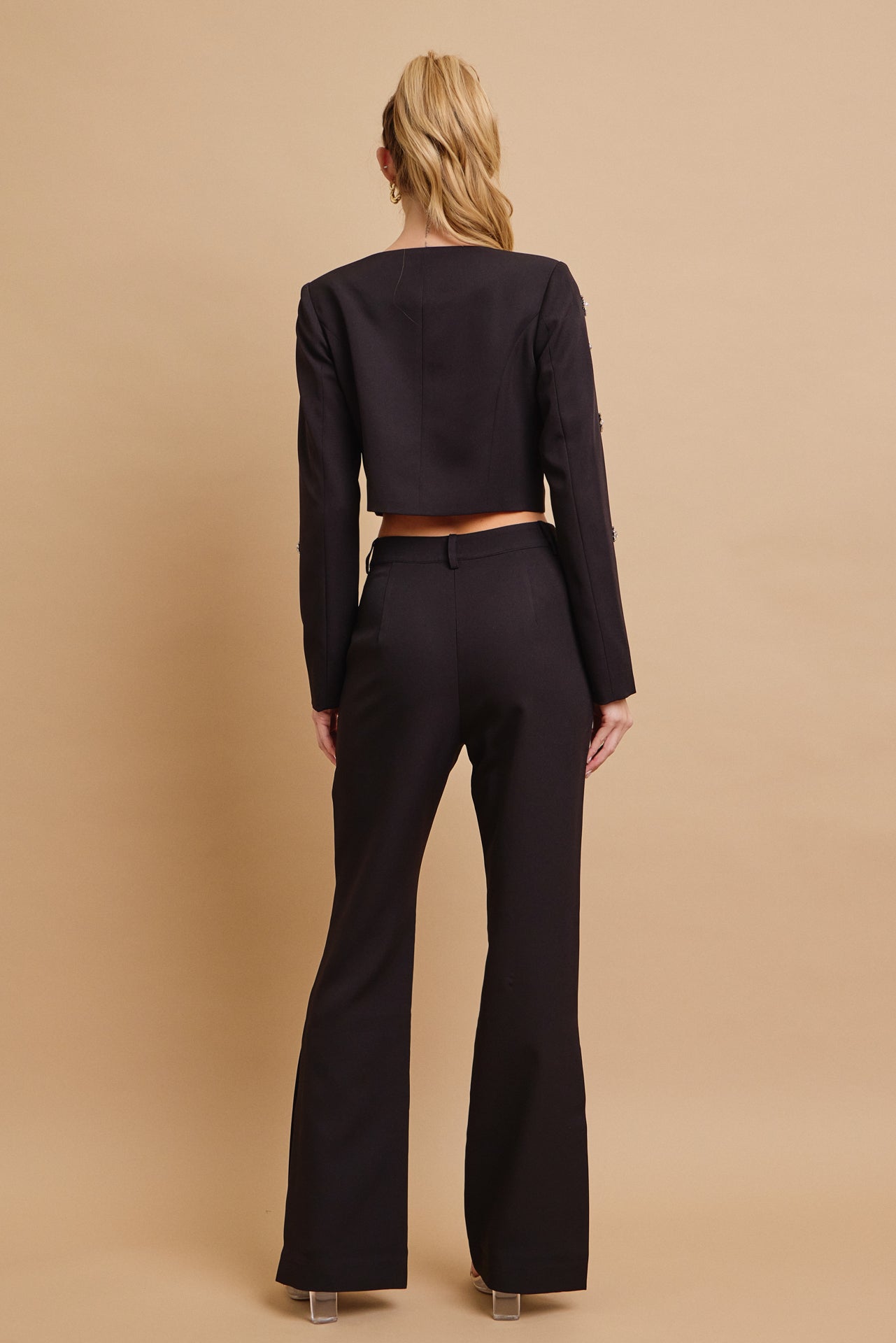 Guesting Woven Embellished Jacket and Flare Pants Set