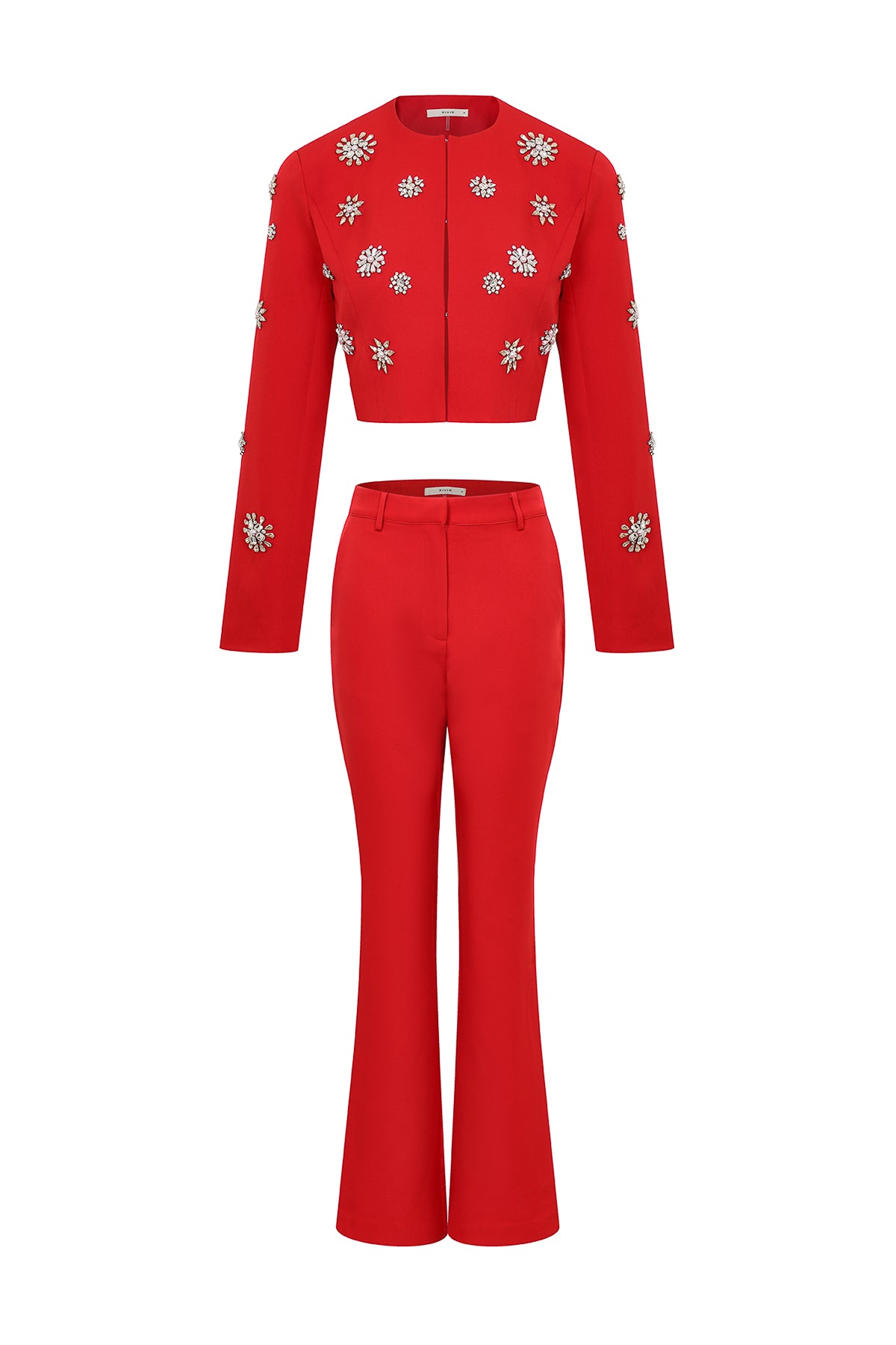 Guesting Woven Embellished Jacket and Flare Pants Set