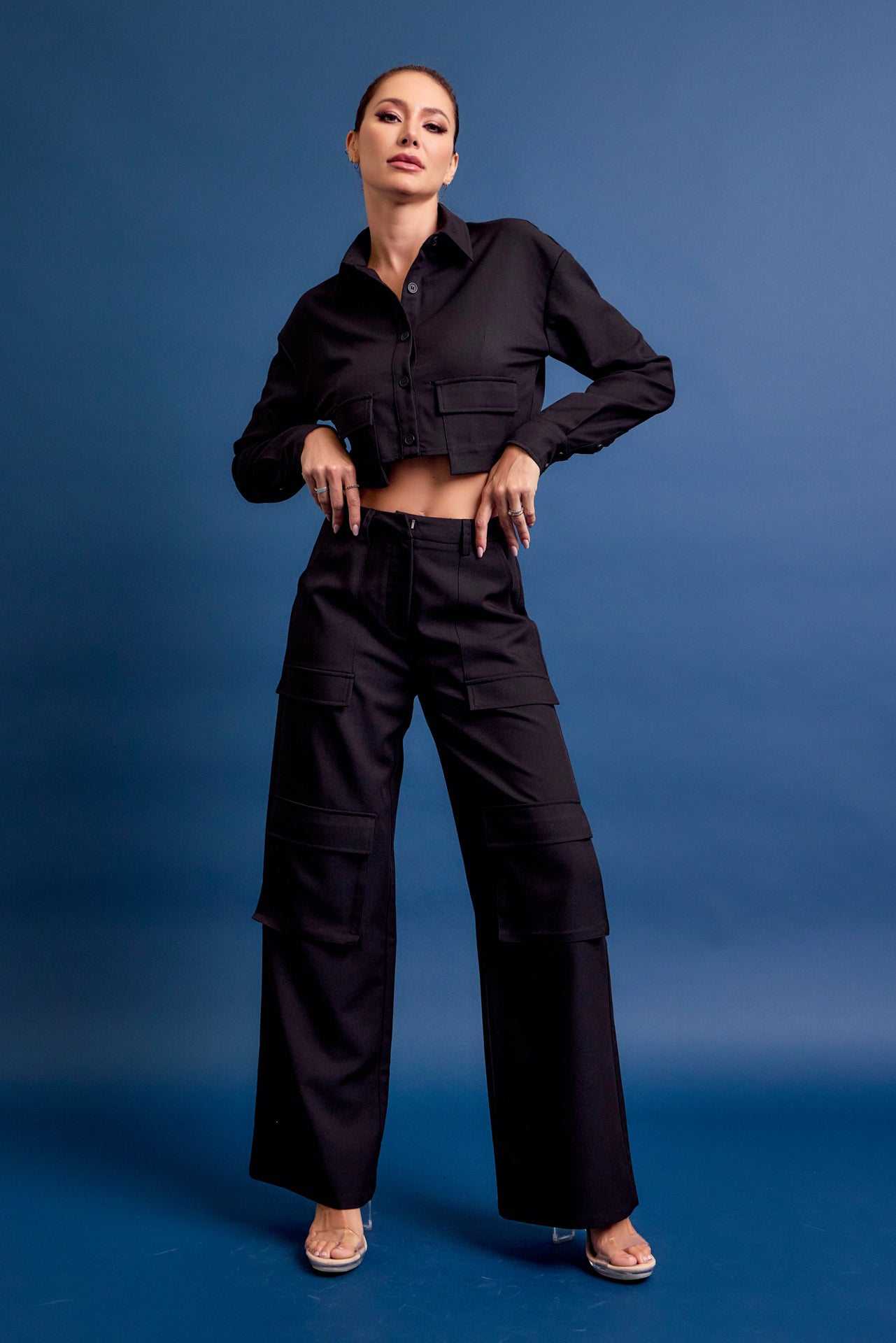 Woven Cargo Jacket and Pants Set