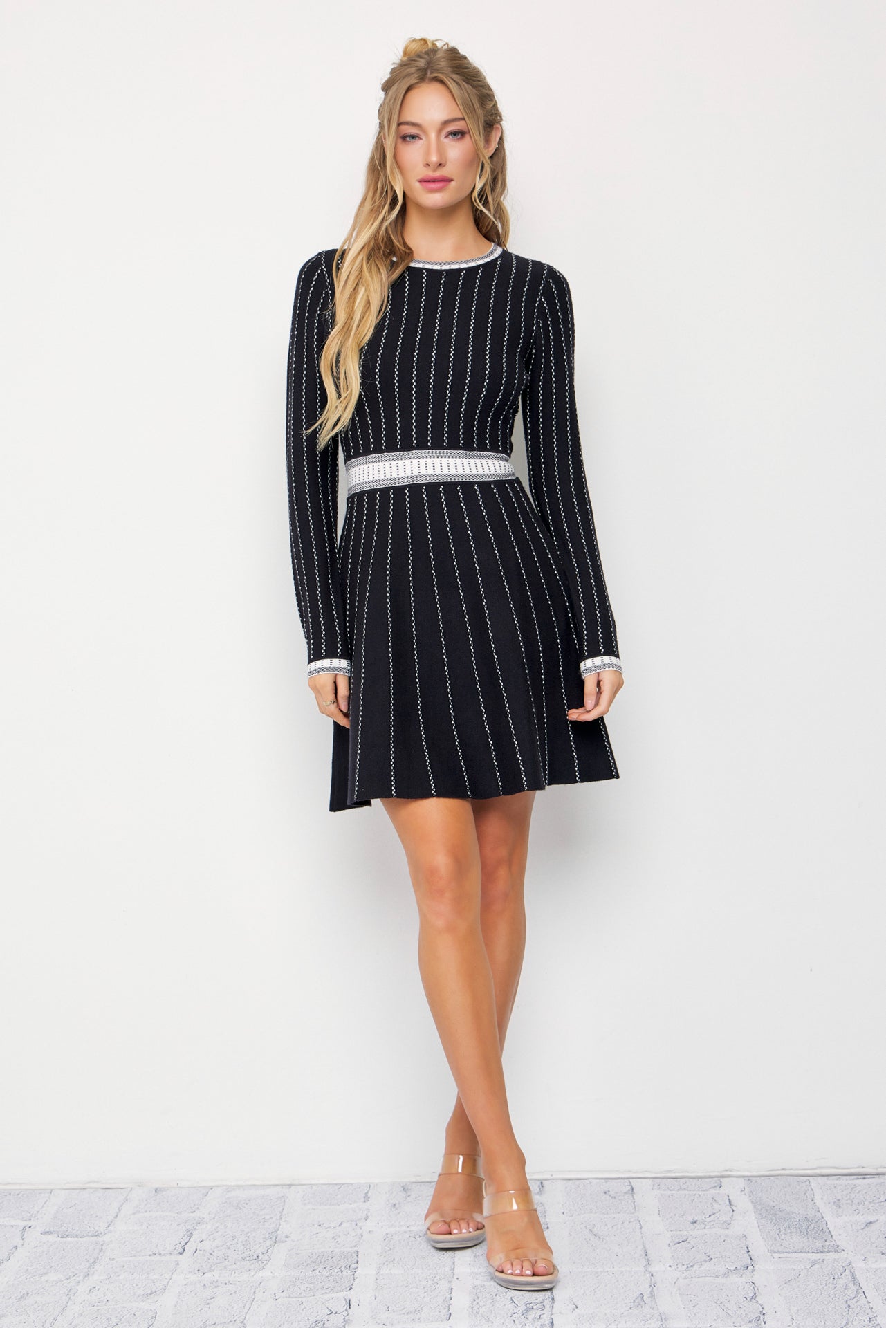 Ella Jqd Stripe Knit Long Sleeve Mini Dress