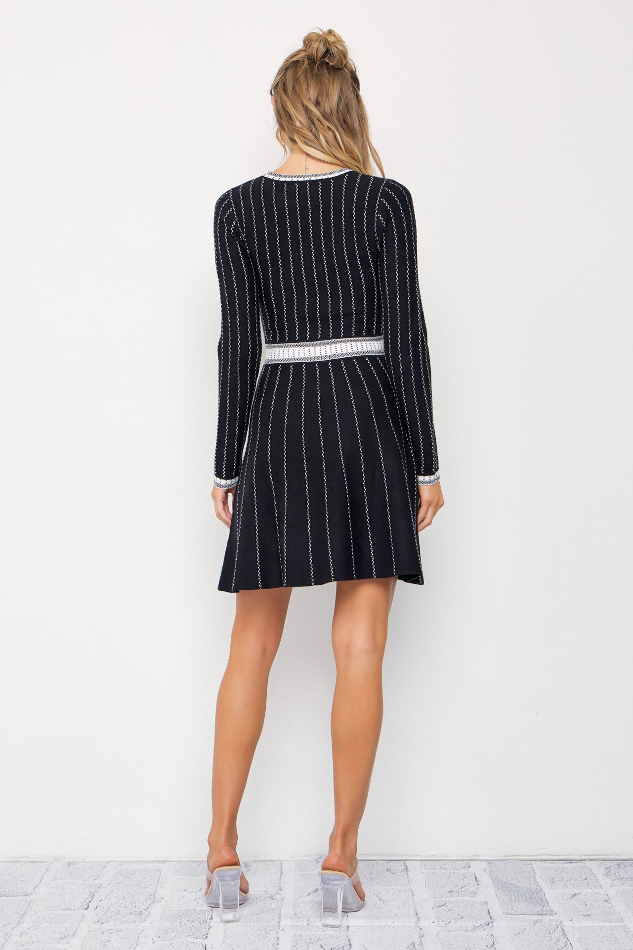 Ella Jqd Stripe Knit Long Sleeve Mini Dress