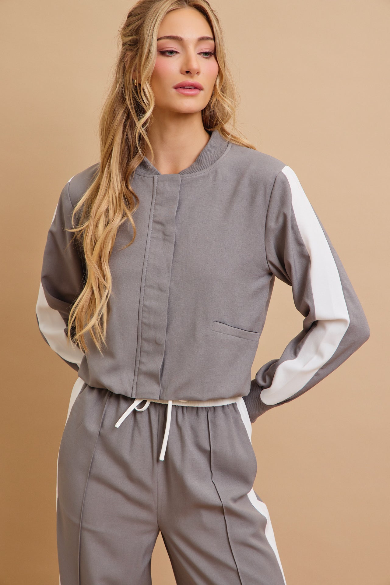 Clara Woven Jacket and Pants Set With Contrast Stripe
