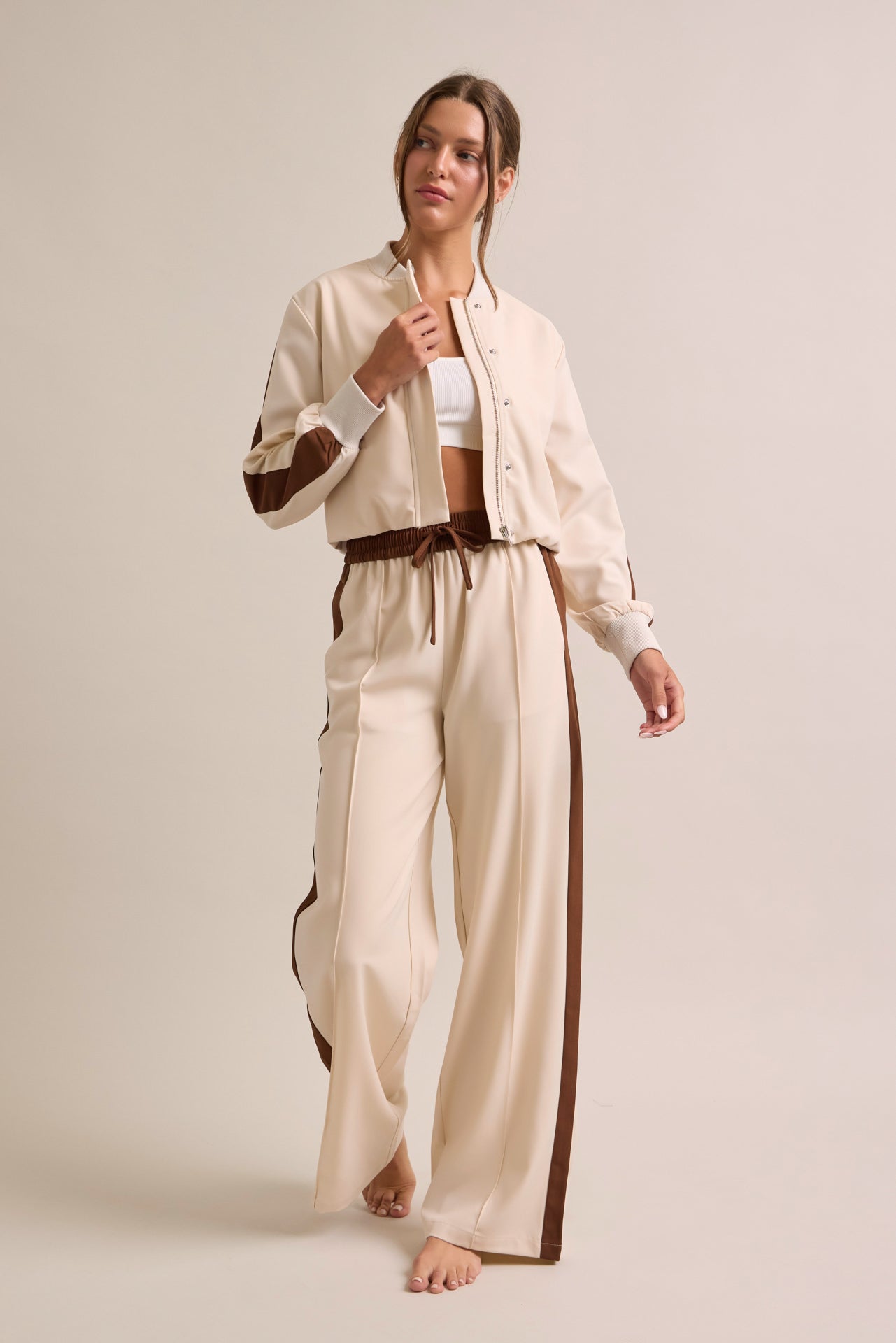 Clara Woven Jacket and Pants Set With Contrast Stripe