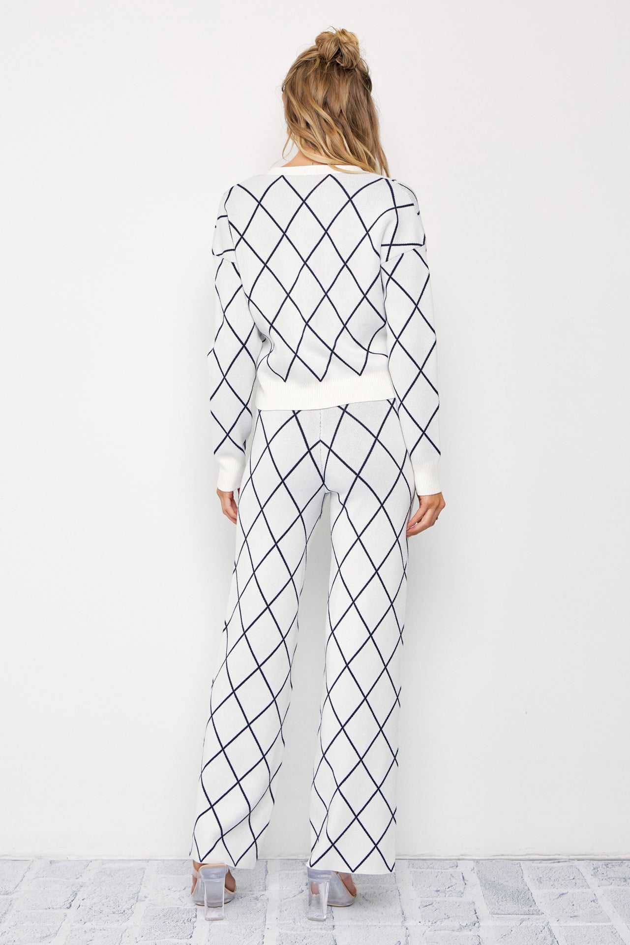 Vivi Diamond Pattern Knit Cardigan and Pants Set