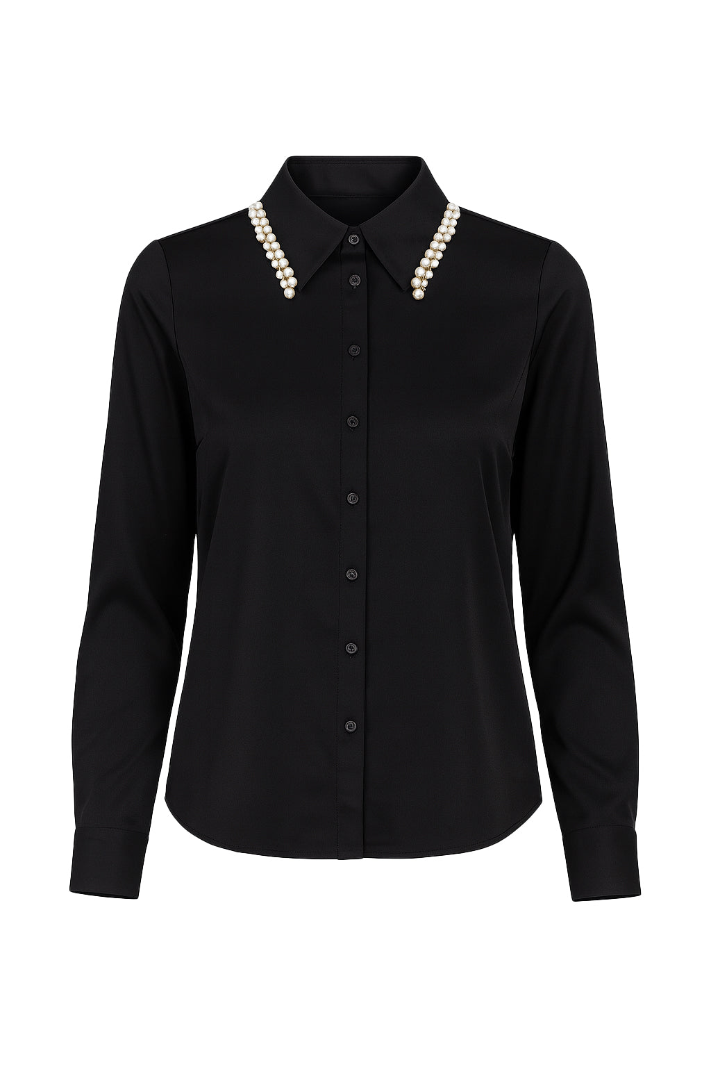 Made Sleek Woven Pearl Collar Embellished Shirt