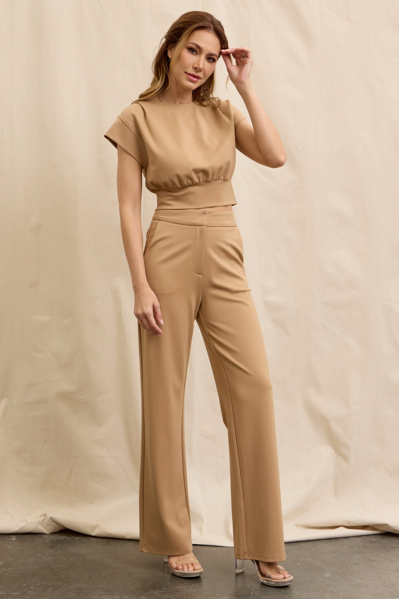 Journey Ahead Cropped Short Sleeve Top and Pants Set