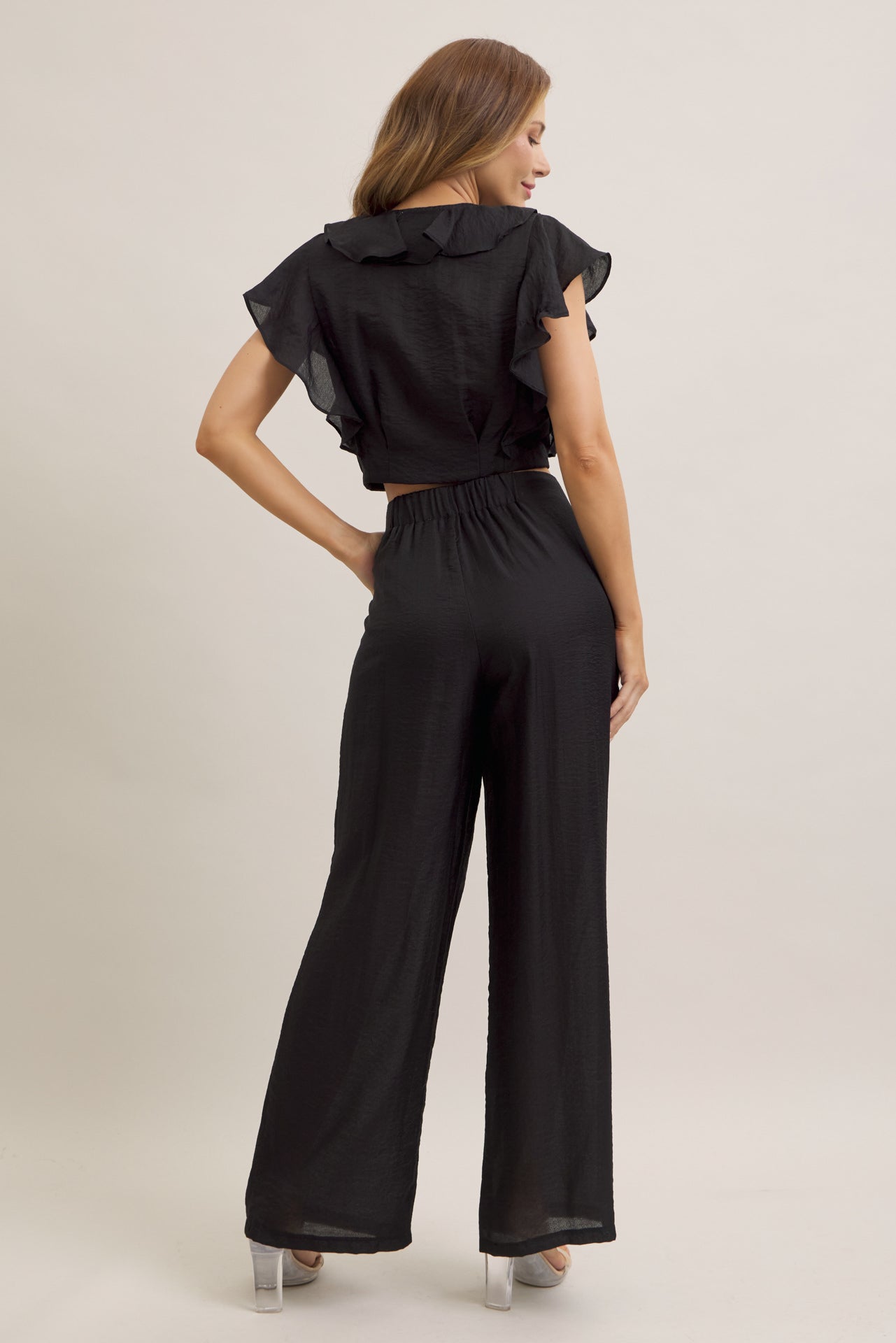 Ruffled Radiance Woven Crop Top and Pants Set