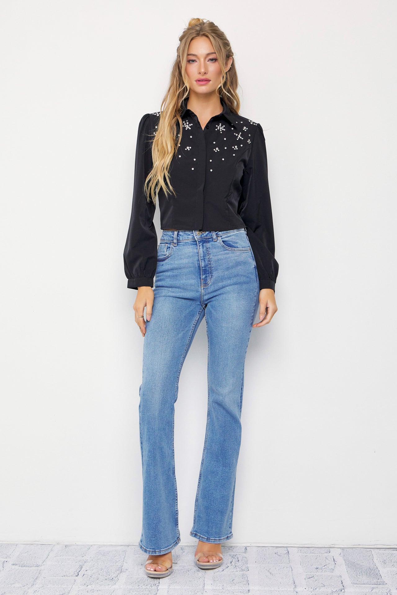 Puff & Shine Woven Embellished Long Sleeve Shirt