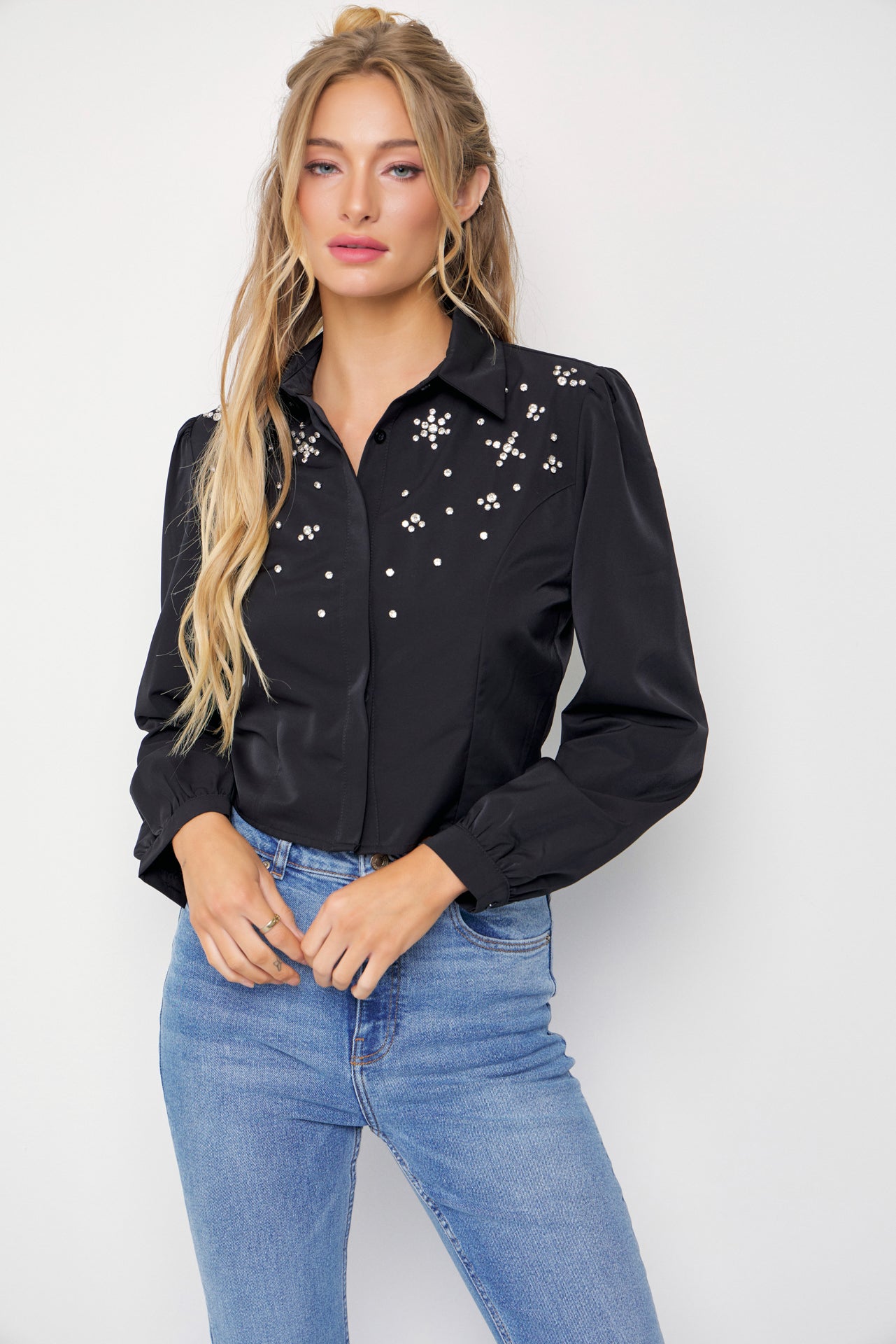 Puff & Shine Woven Embellished Long Sleeve Shirt