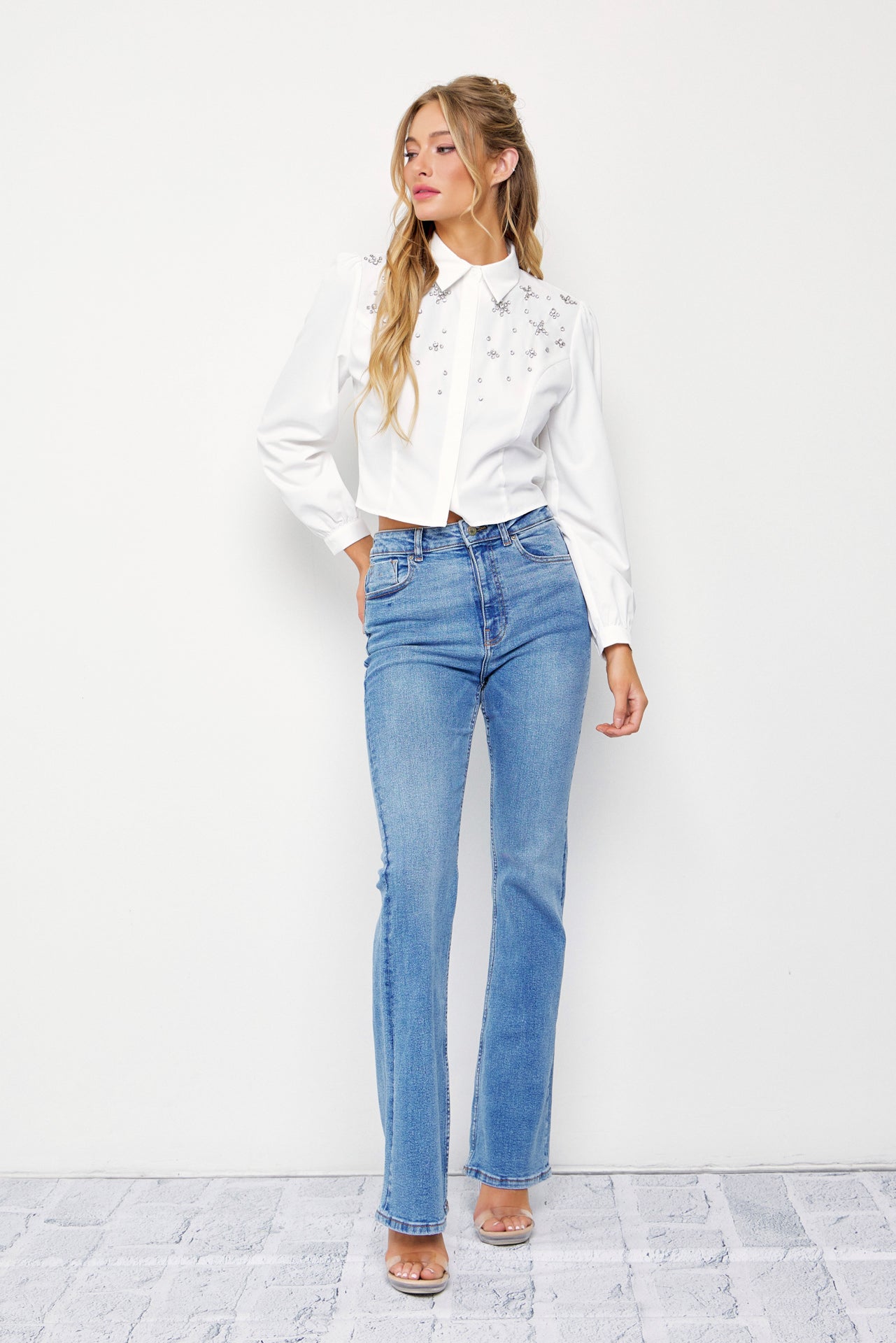 Puff & Shine Woven Embellished Long Sleeve Shirt