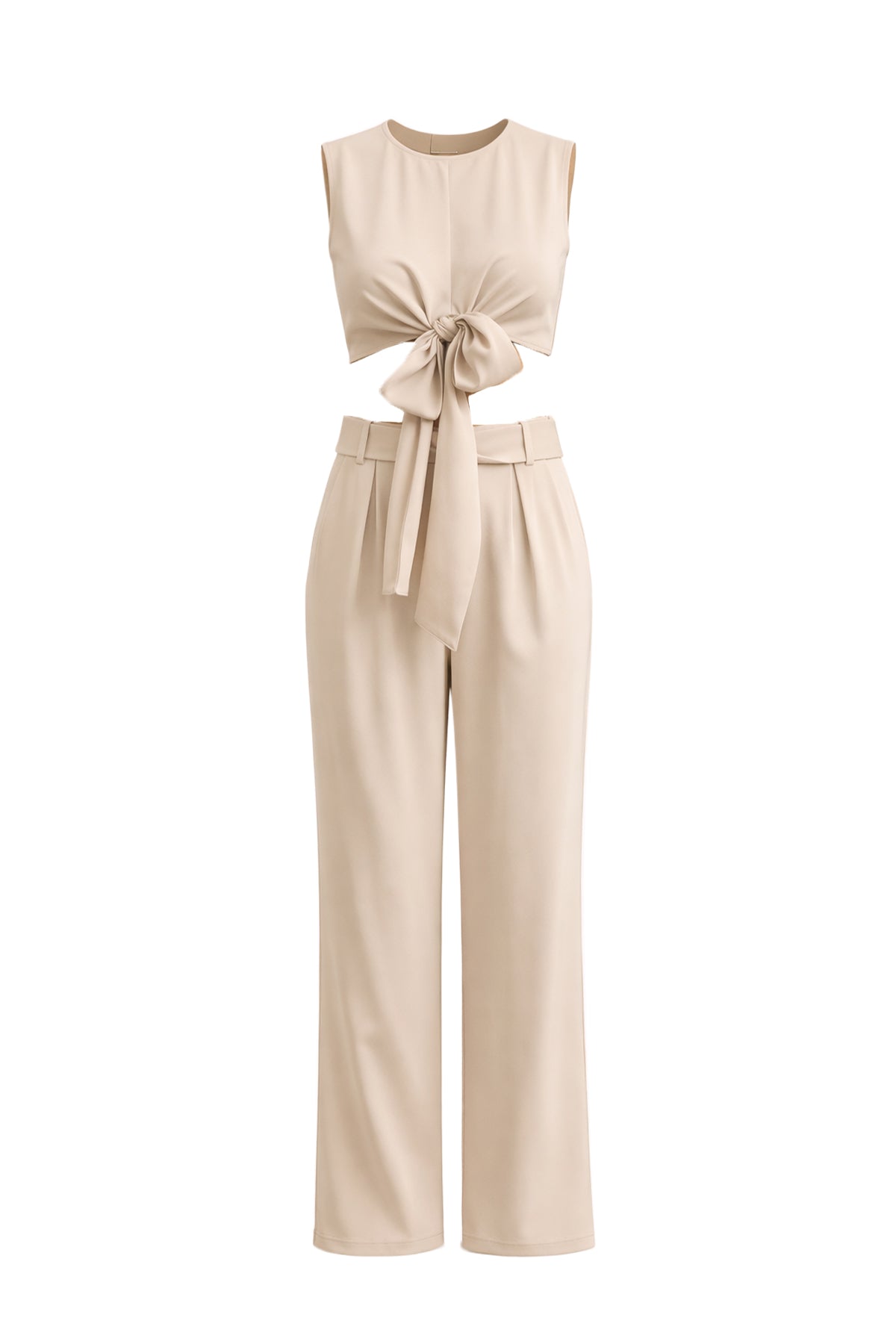 Keeping It Smart Woven Sleeveless Crop Wrap Top and Pants With Belt Set