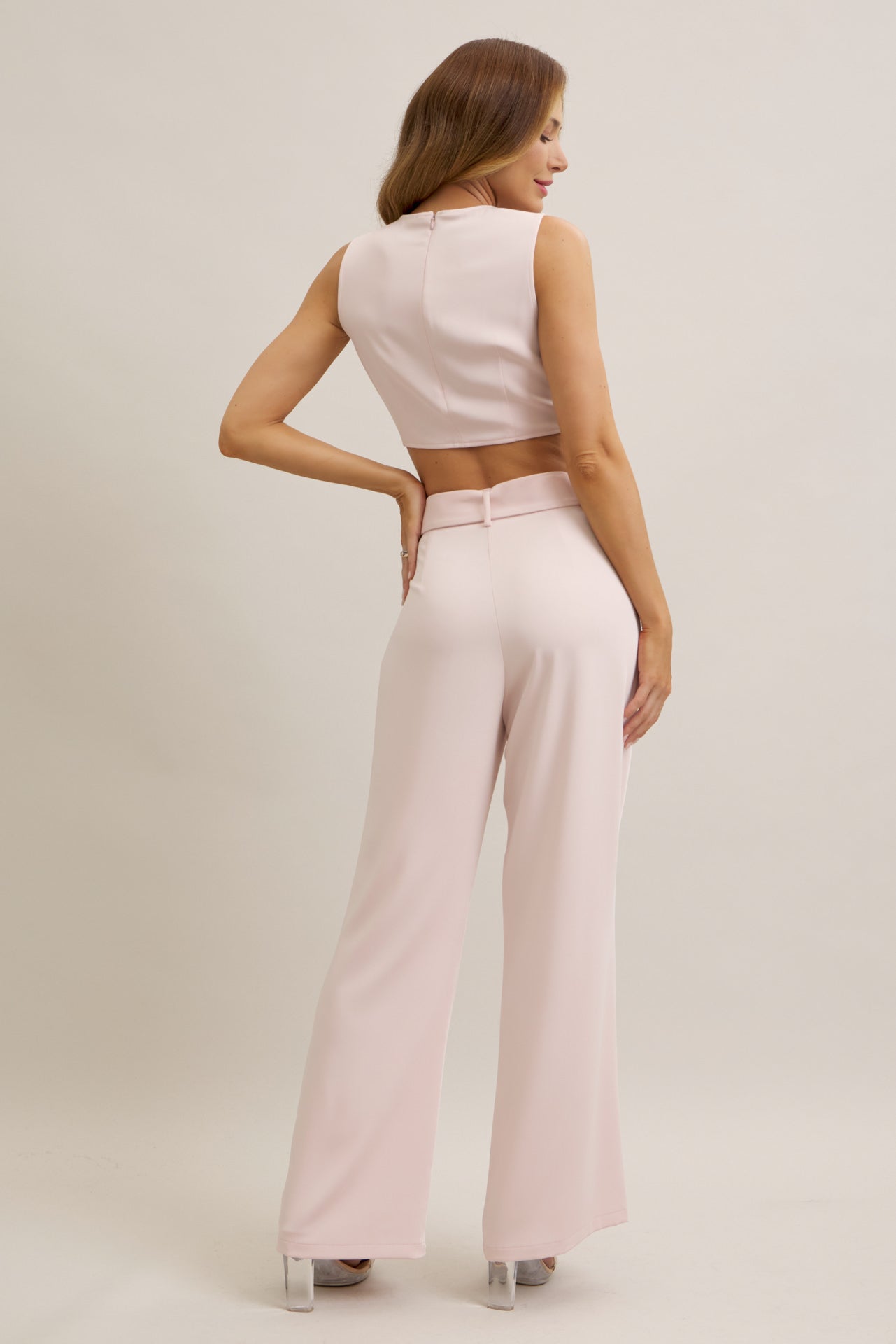 Keeping It Smart Woven Sleeveless Crop Wrap Top and Pants With Belt Set