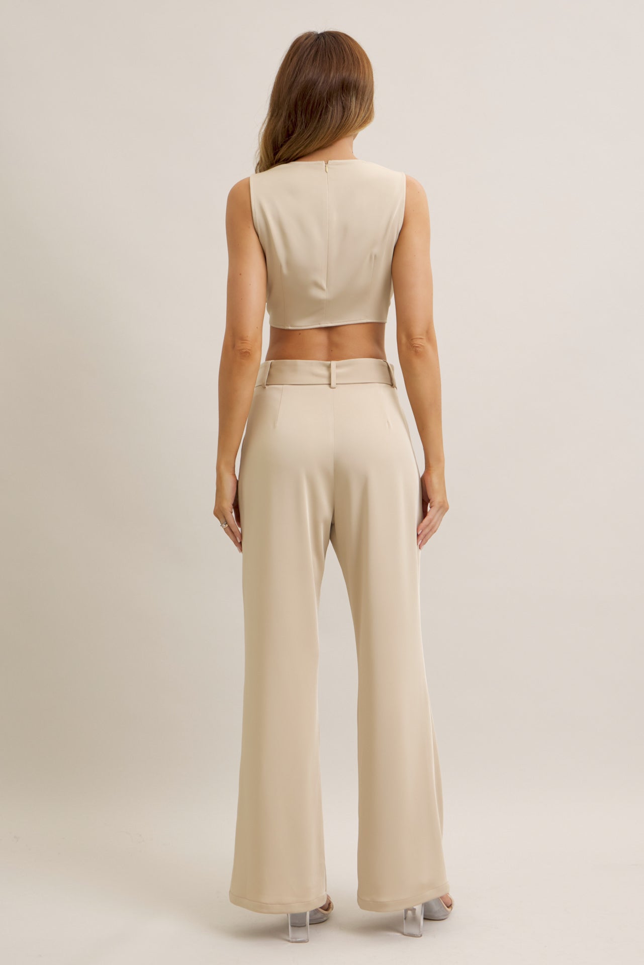 Keeping It Smart Woven Sleeveless Crop Wrap Top and Pants With Belt Set