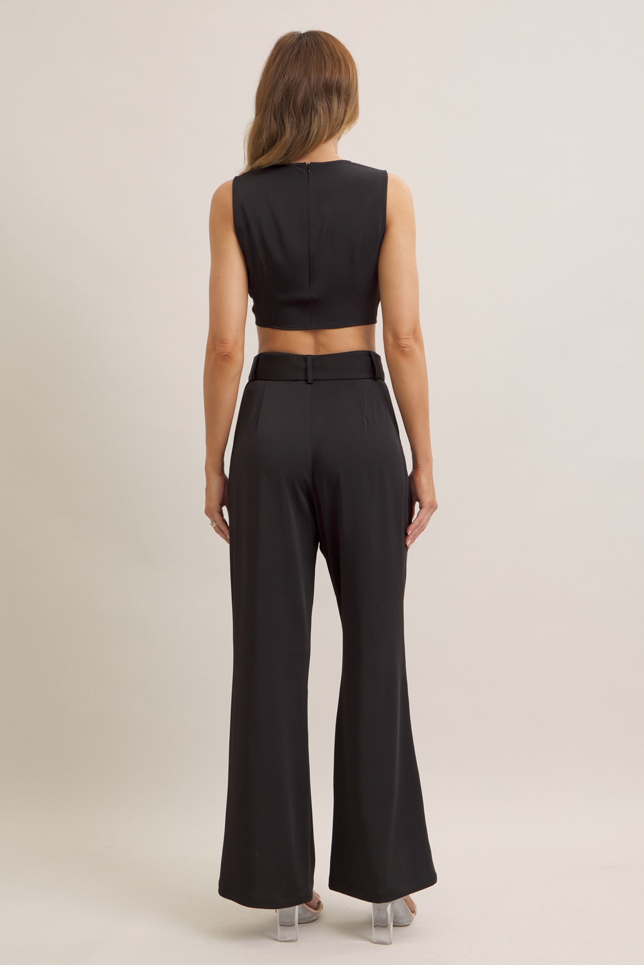 Keeping It Smart Woven Sleeveless Crop Wrap Top and Pants With Belt Set