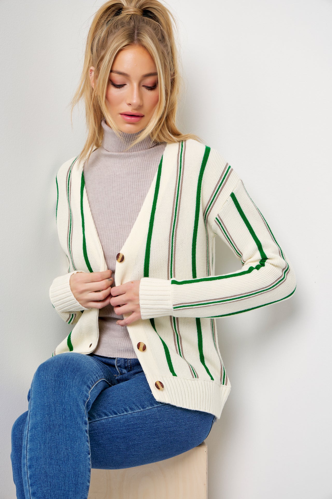 Classic Pinstripe Knit Cardigan