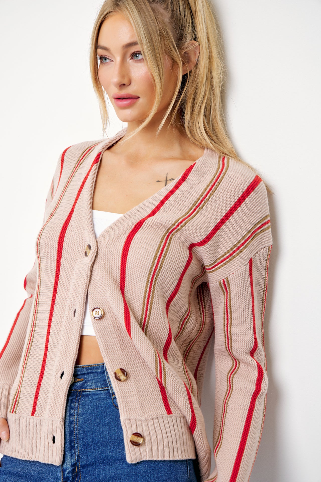 Classic Pinstripe Knit Cardigan
