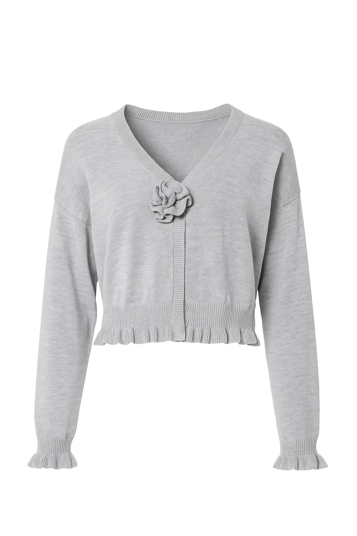 Rosette Ruffle Charm Knit Cardigan