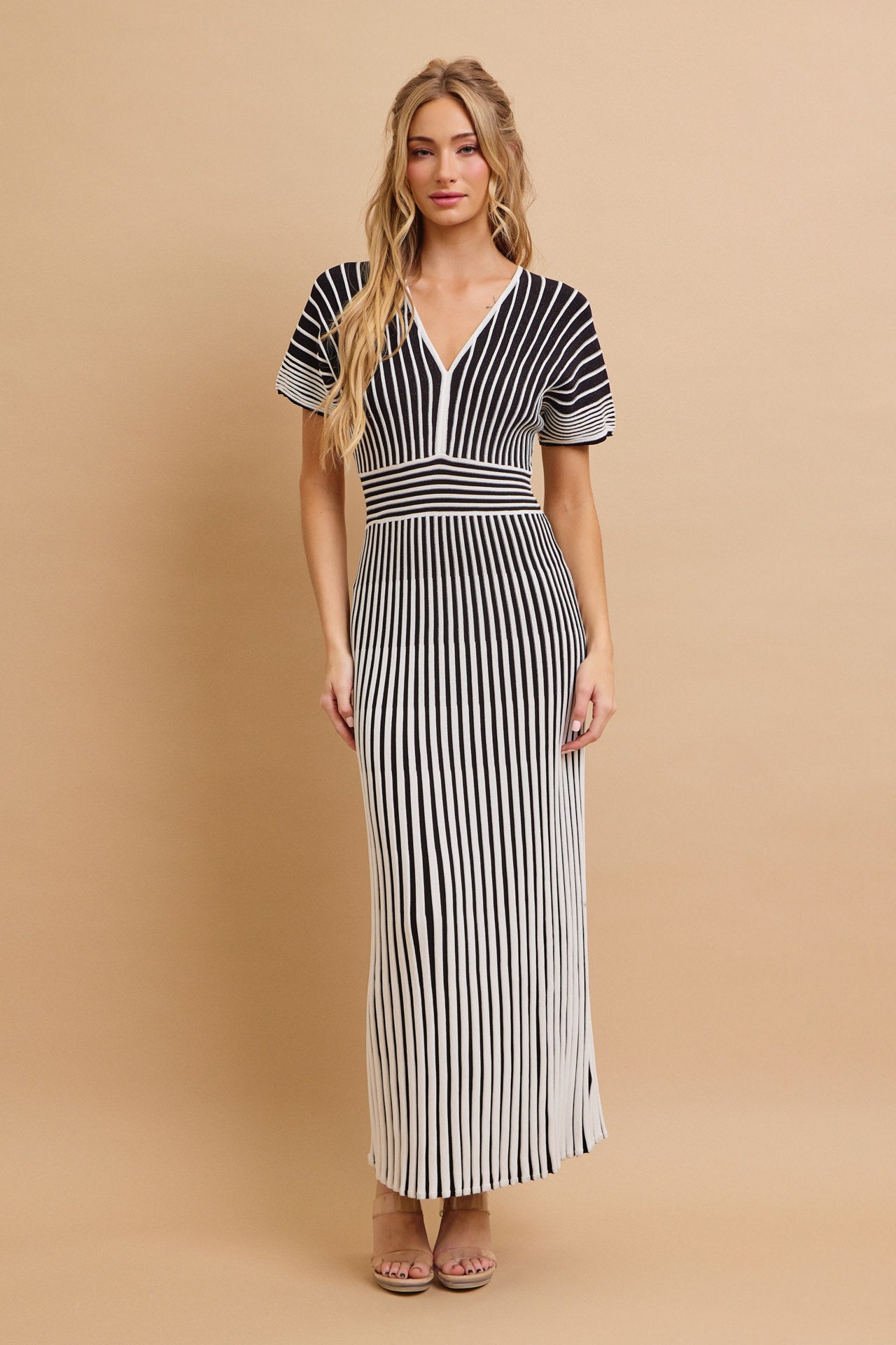 Take Her Out Pleated Knit Short Sleeve Maxi Dress
