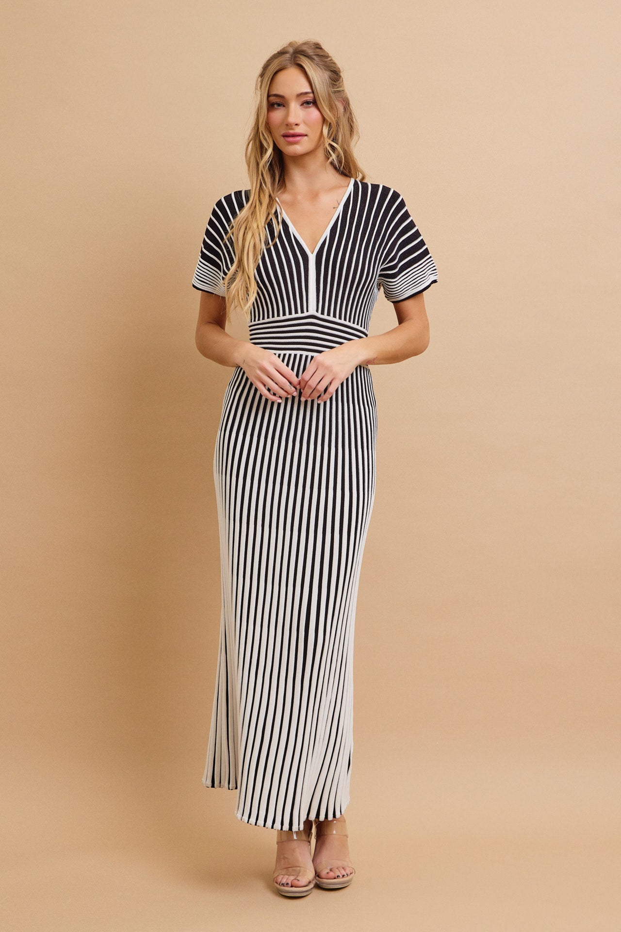 Take Her Out Pleated Knit Short Sleeve Maxi Dress