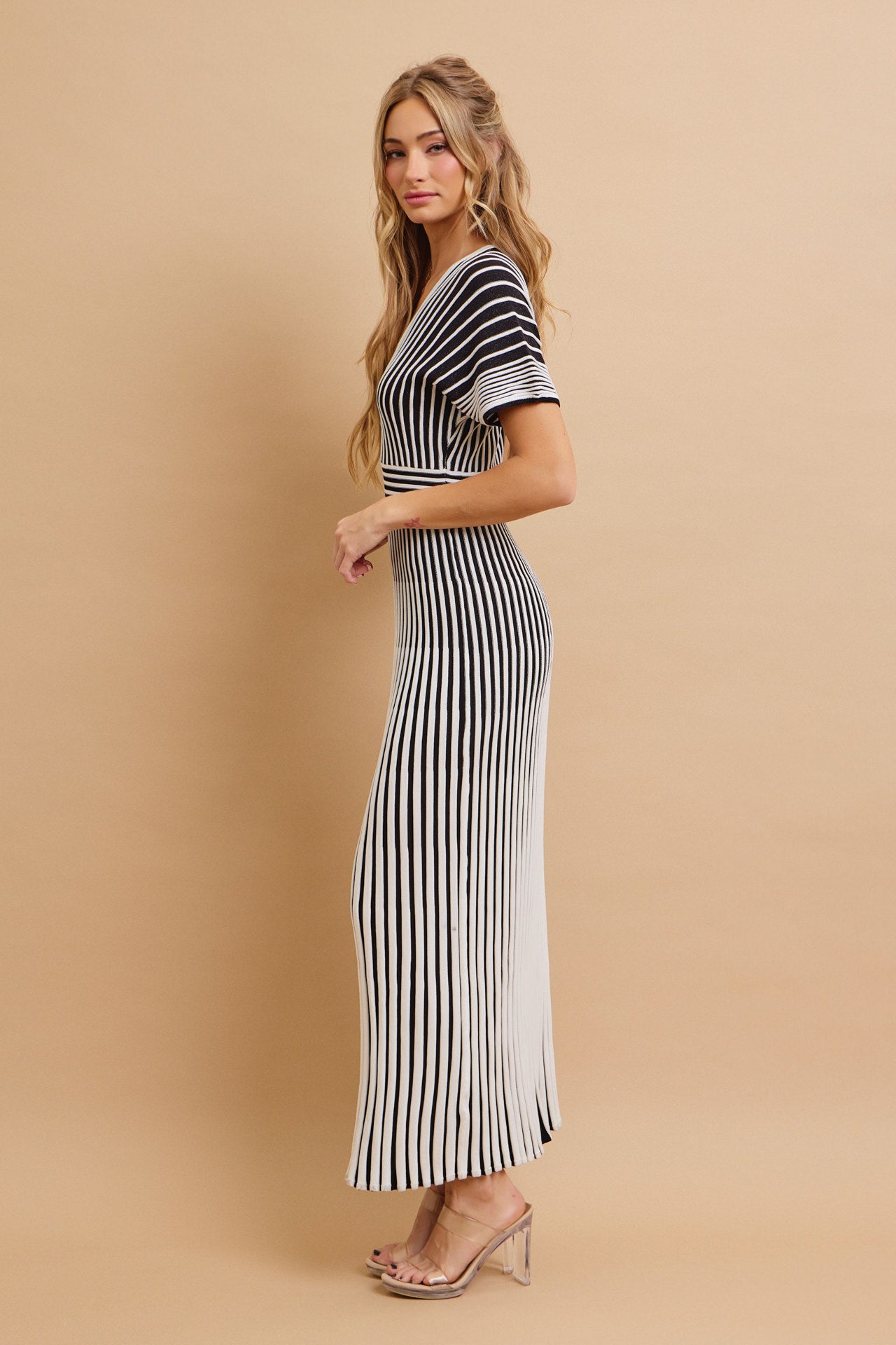 Take Her Out Pleated Knit Short Sleeve Maxi Dress