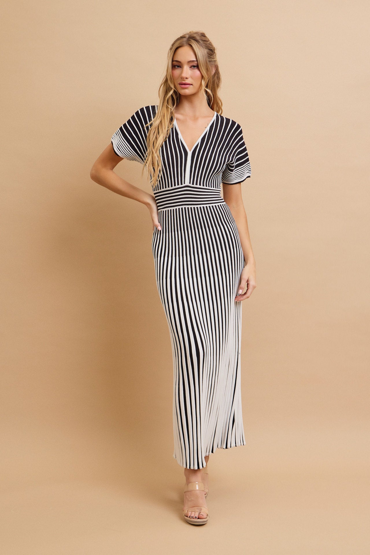 Take Her Out Pleated Knit Short Sleeve Maxi Dress