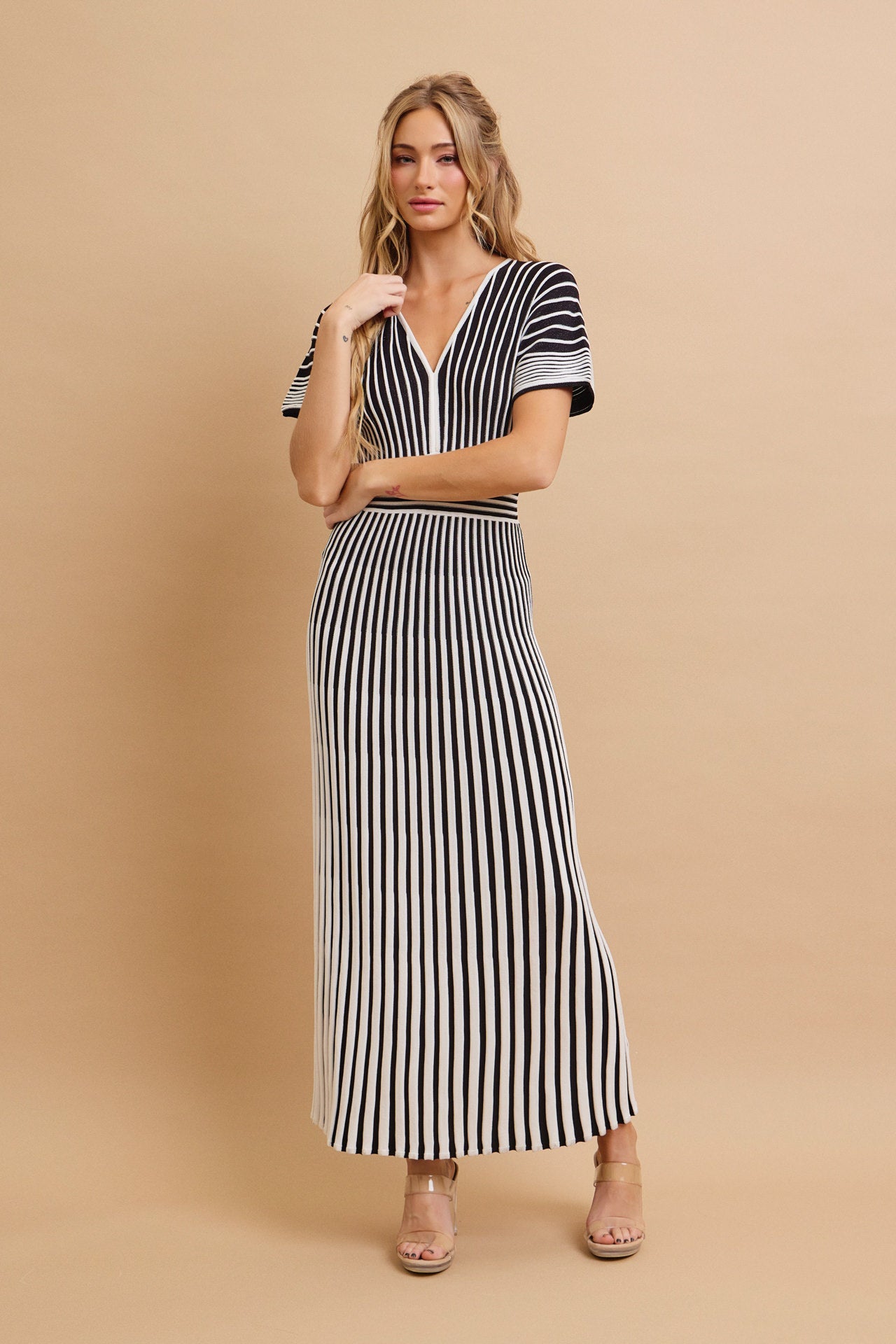 Take Her Out Pleated Knit Short Sleeve Maxi Dress
