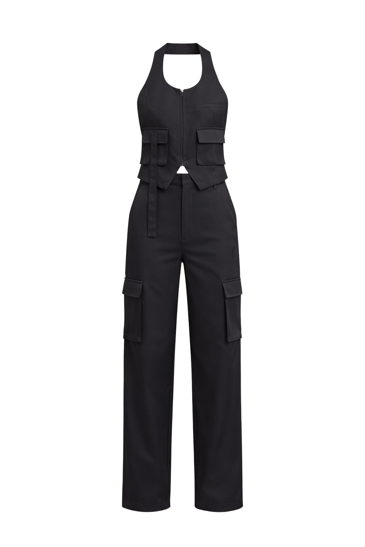 Tomboy Chic Woven Cargo Halter Vest And Pants Set