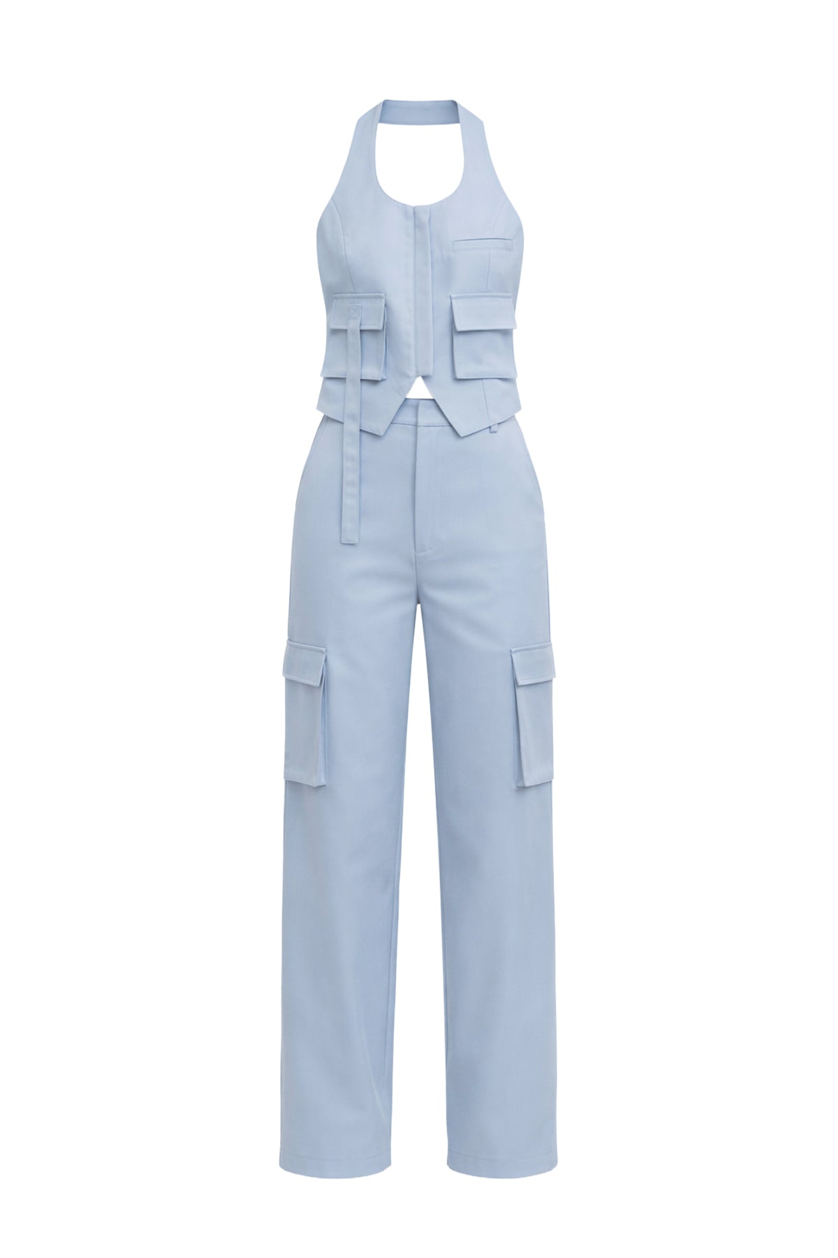 Tomboy Chic Woven Cargo Halter Vest And Pants Set