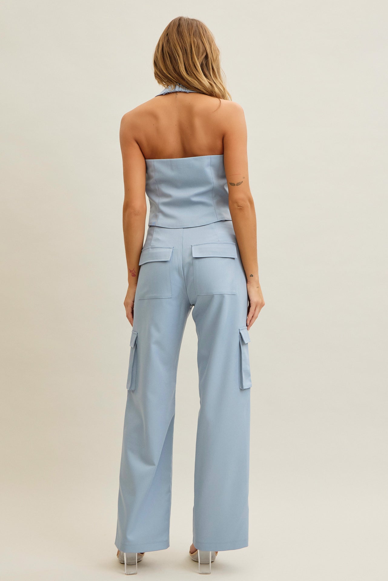 Tomboy Chic Woven Cargo Halter Vest And Pants Set