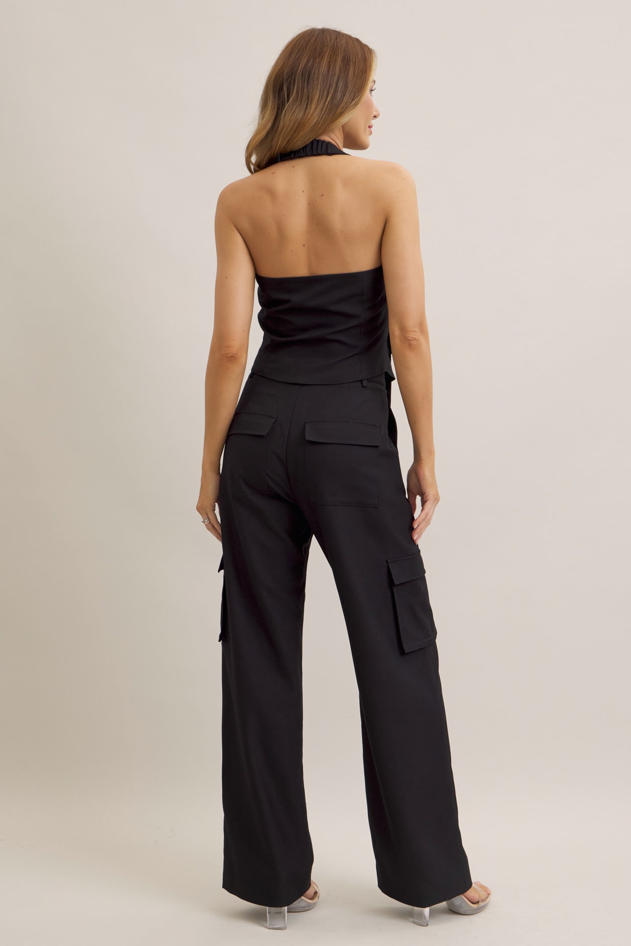 Tomboy Chic Woven Cargo Halter Vest And Pants Set