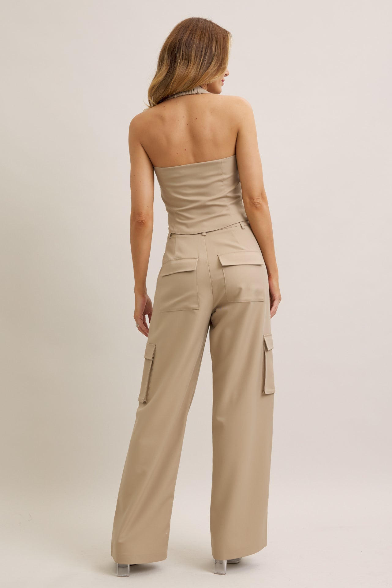 Tomboy Chic Woven Cargo Halter Vest And Pants Set