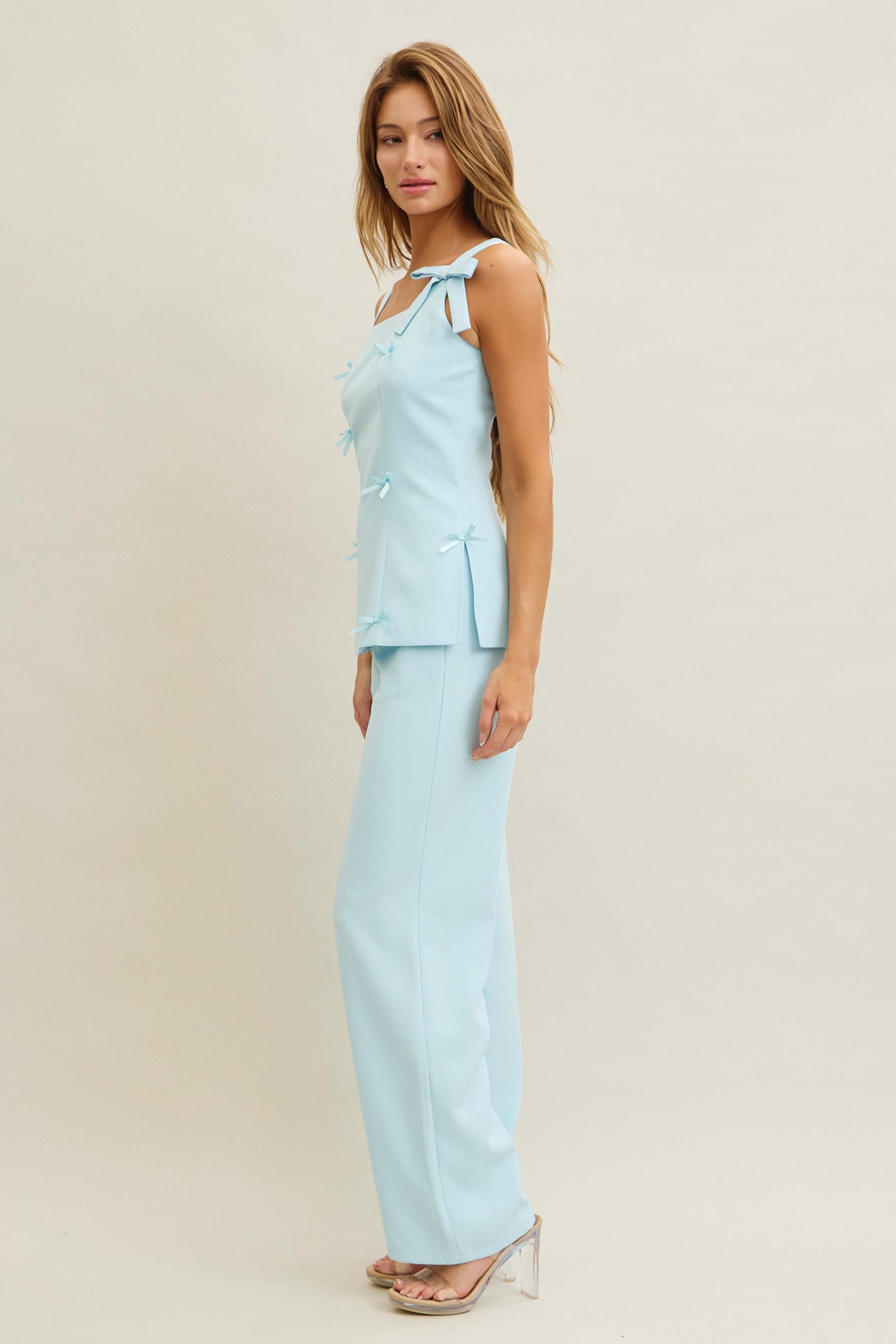 Avani Woven Bow Embellished Sleeveless Top and Pants Set