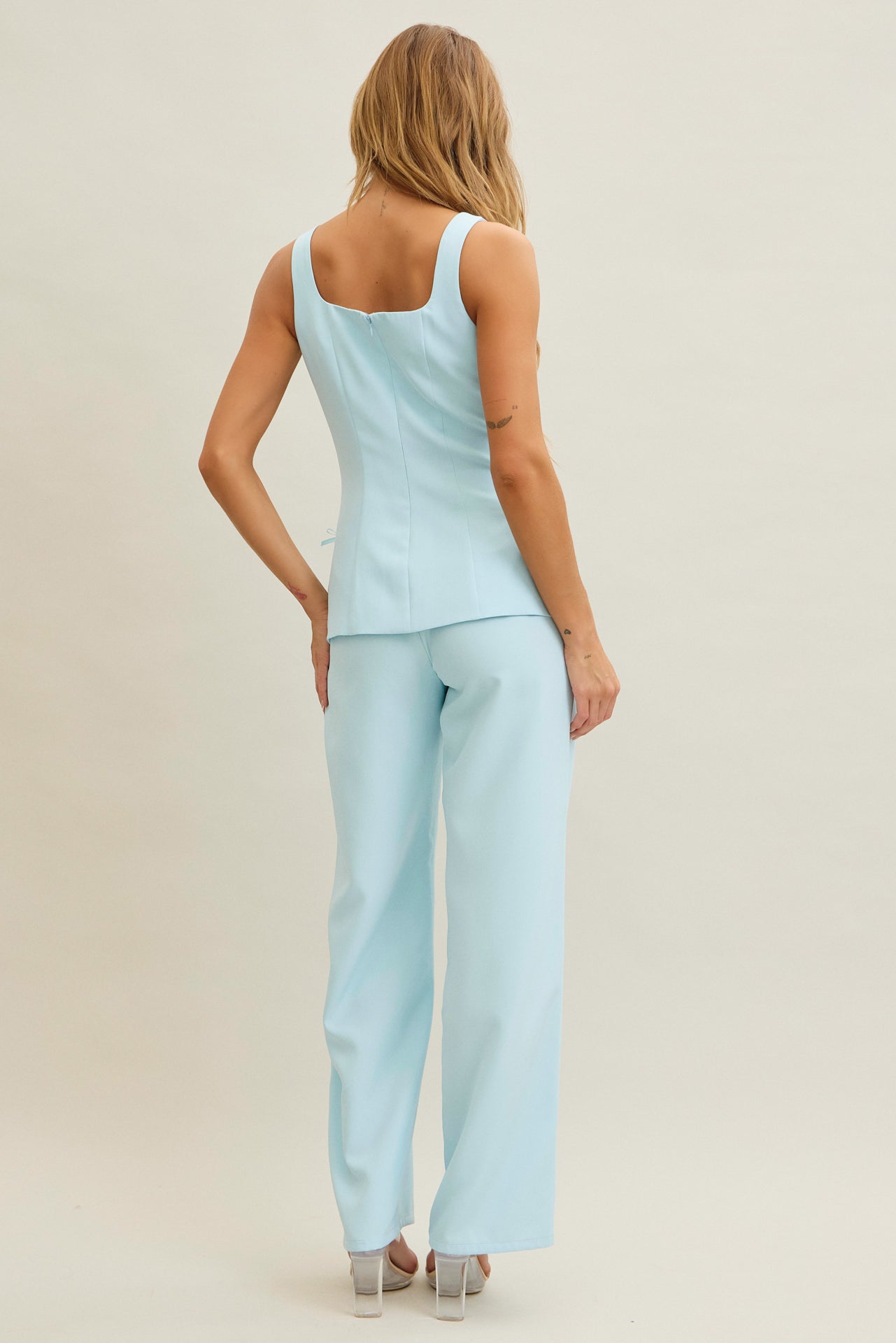 Avani Woven Bow Embellished Sleeveless Top and Pants Set