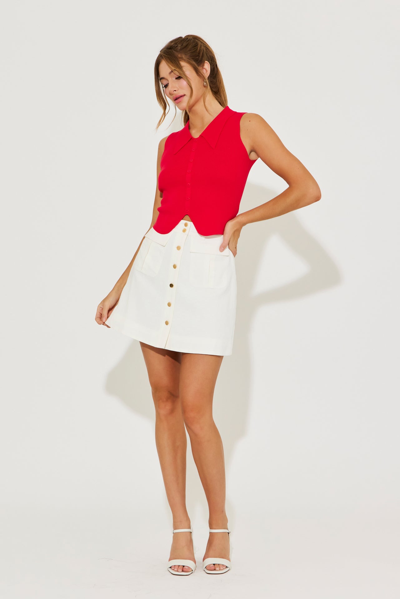 In Our Girly Era Woven Front Flap Pocket Mini Skirt