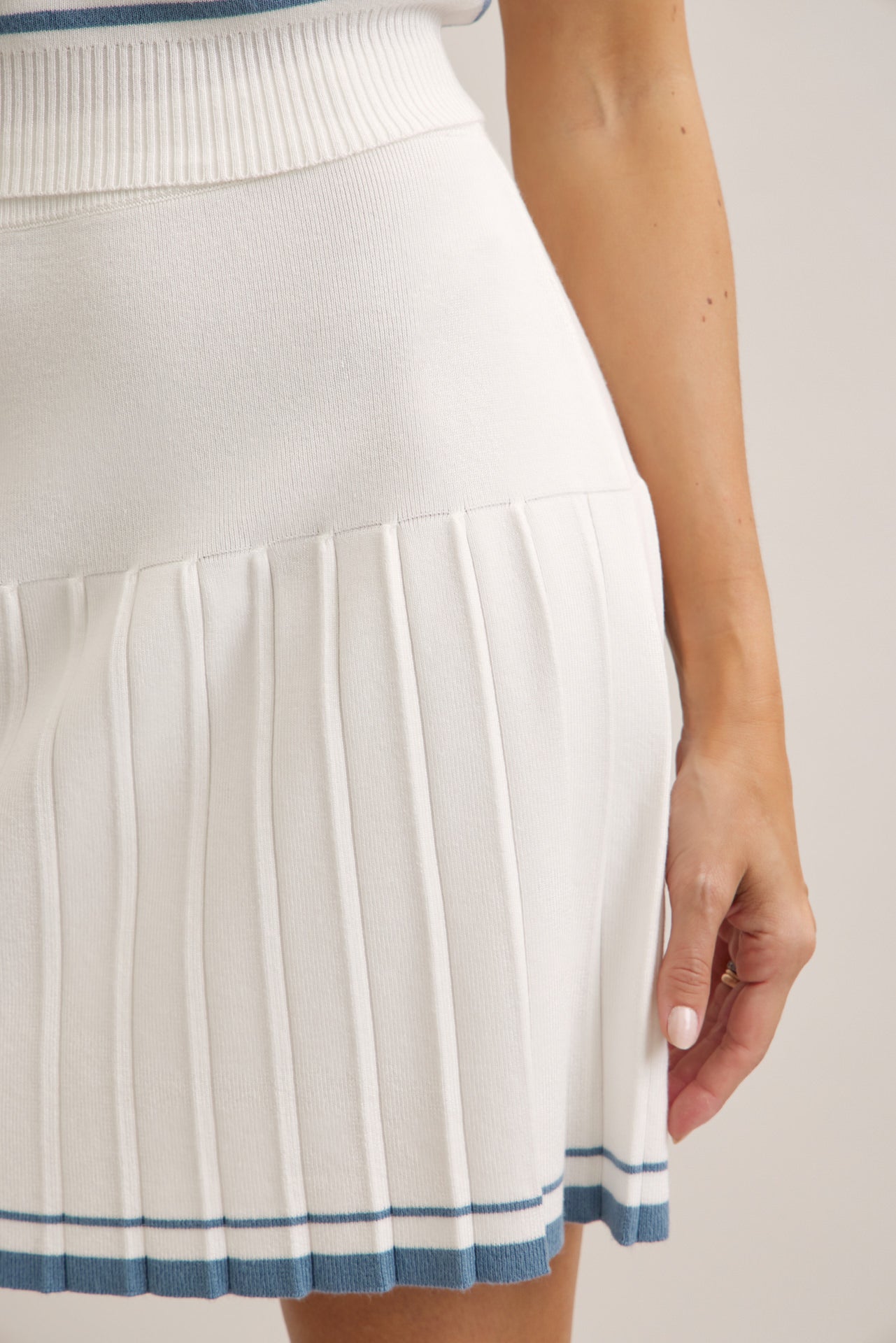 Stripe & Pleat Elegance Top And Mini Skirt Set