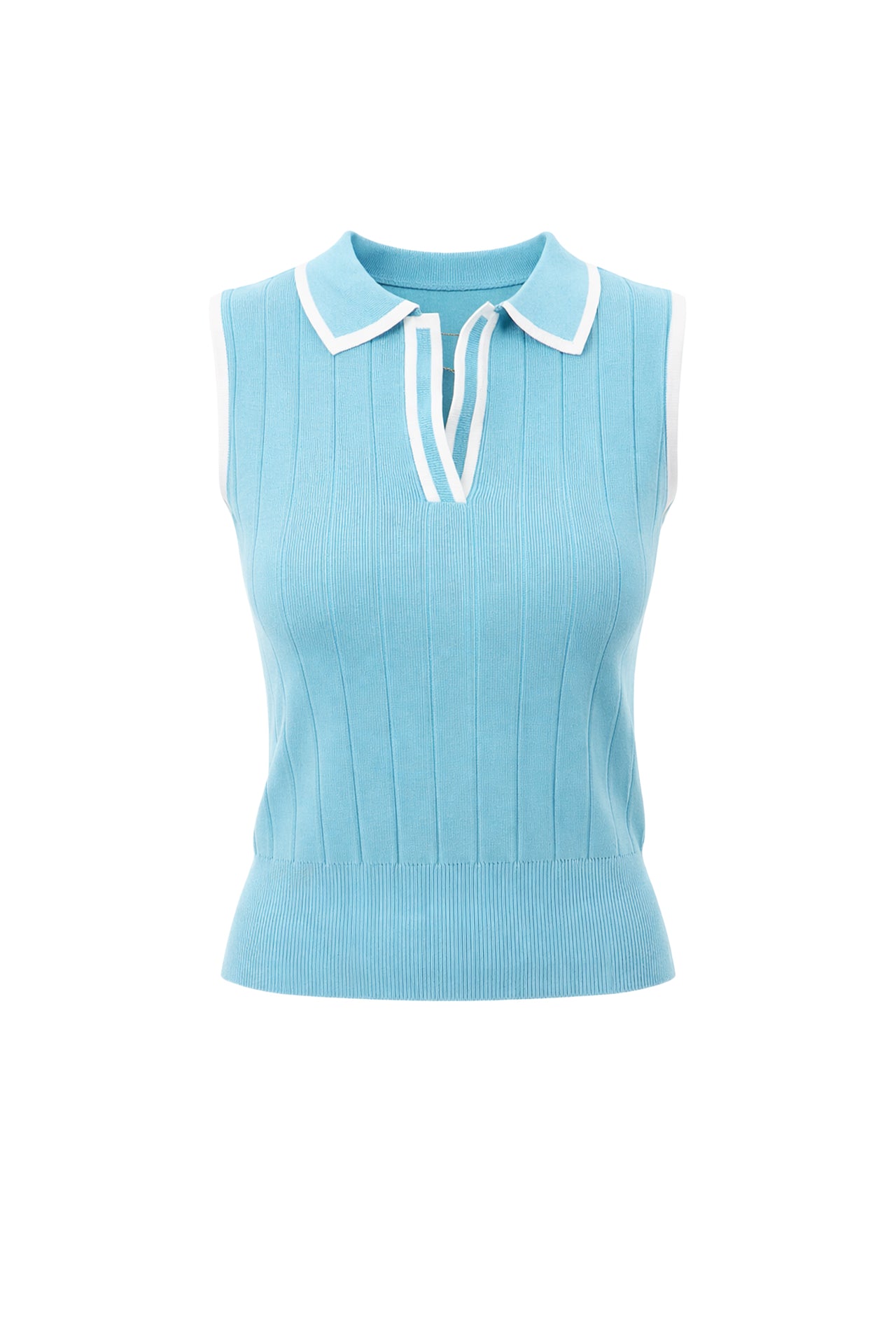 Ismara Rib Knit Collar Short Sleeve Top With Contrast