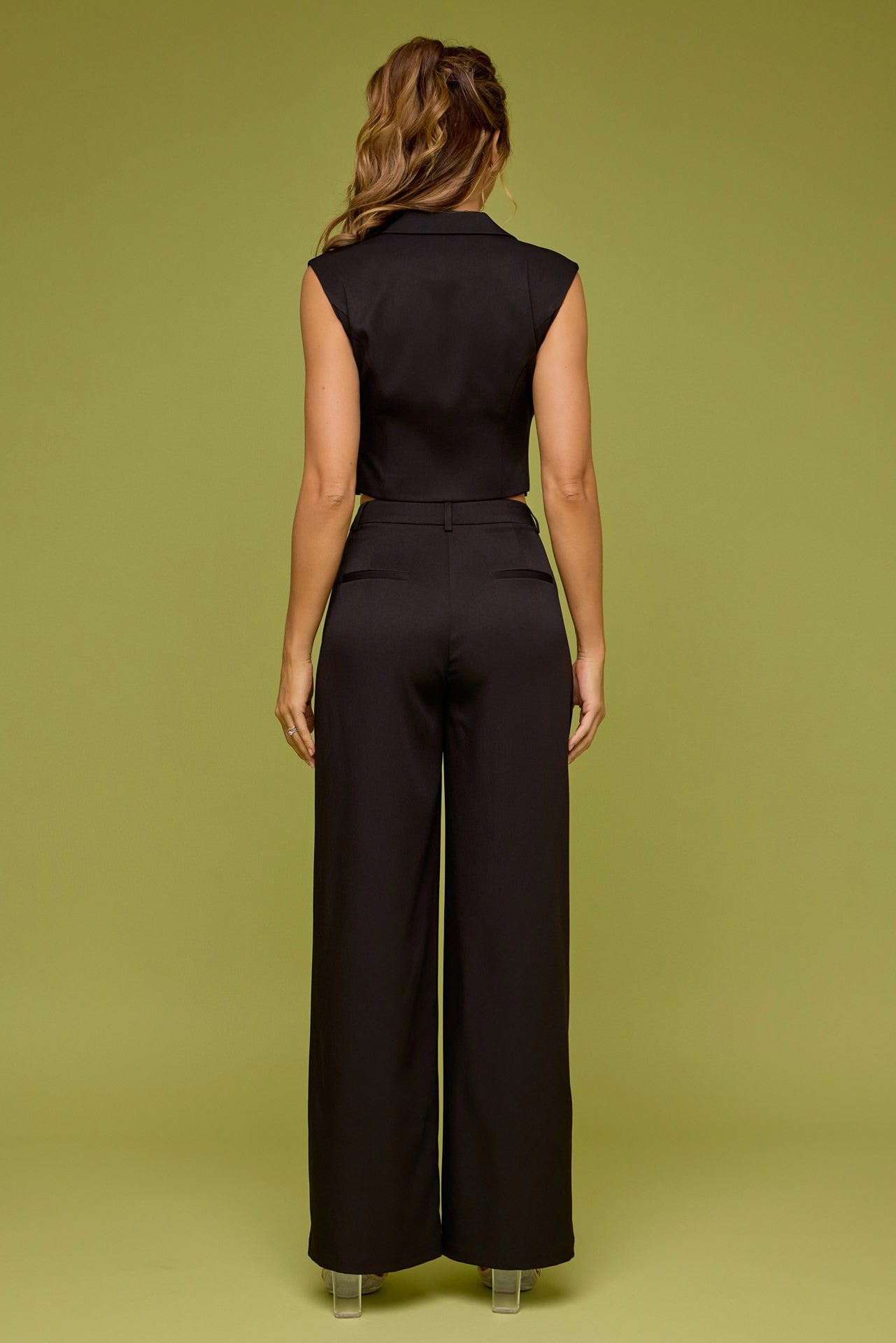 Marceline Woven Crop Vest & Wide Leg Pants Set