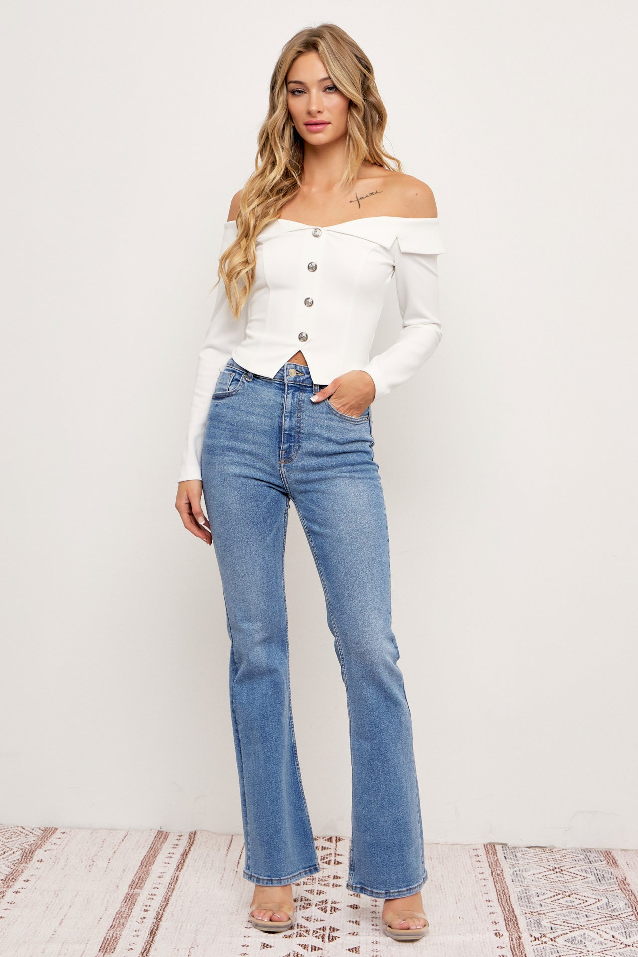 Chloe Woven Off Shoulder Blazer Top
