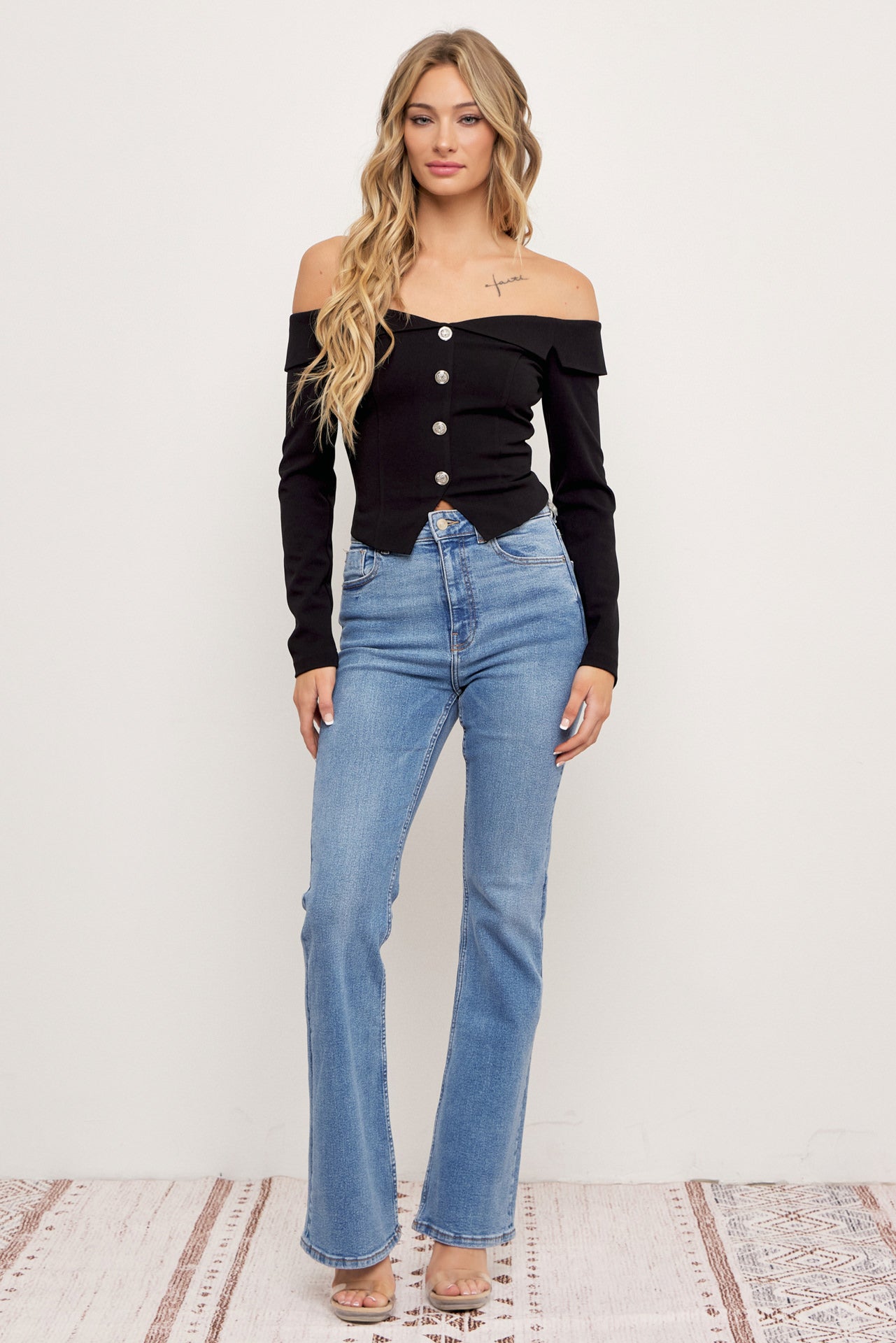Chloe Woven Off Shoulder Blazer Top