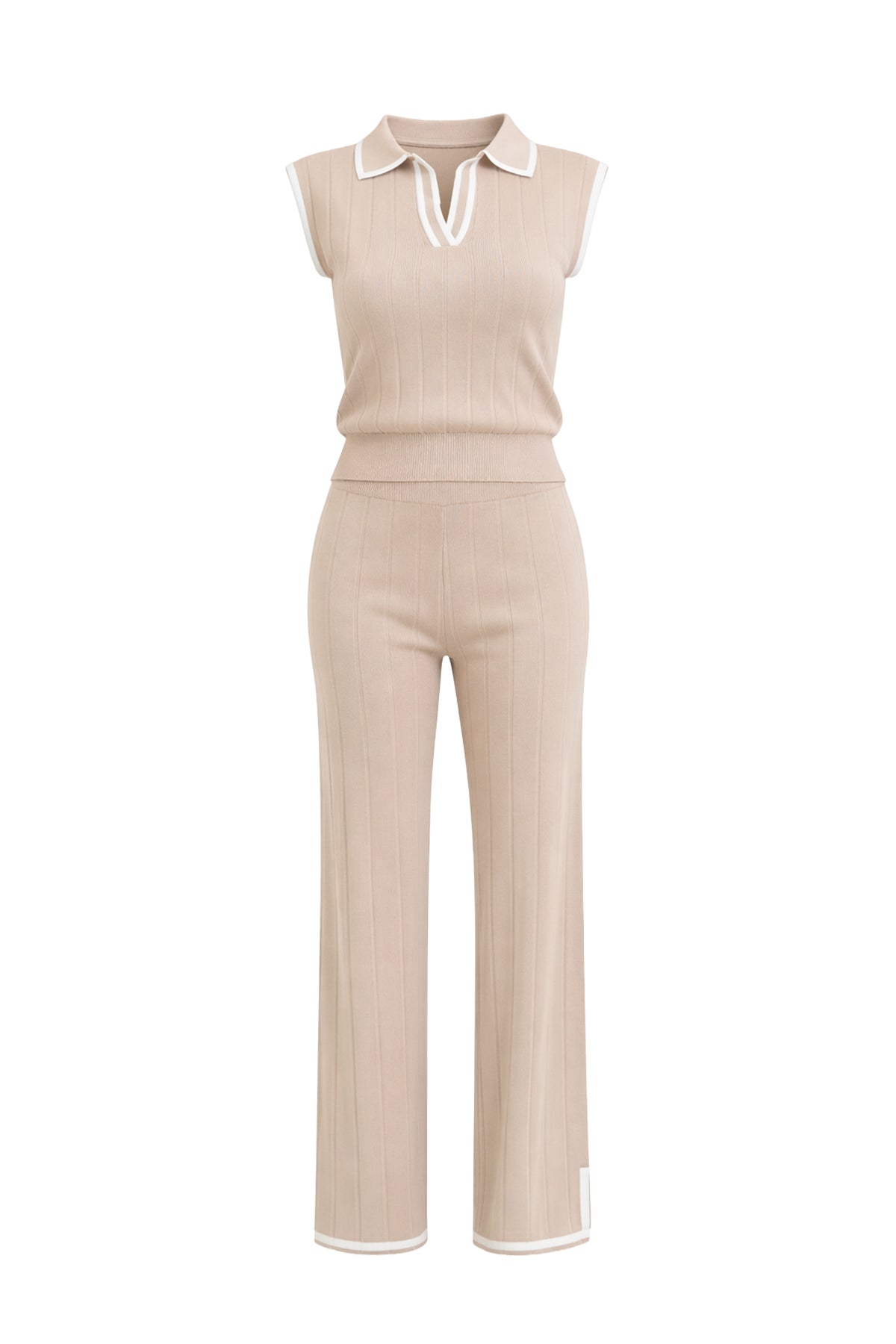 Knit & Crisp Contrast Short Sleeve Top and Pants Set