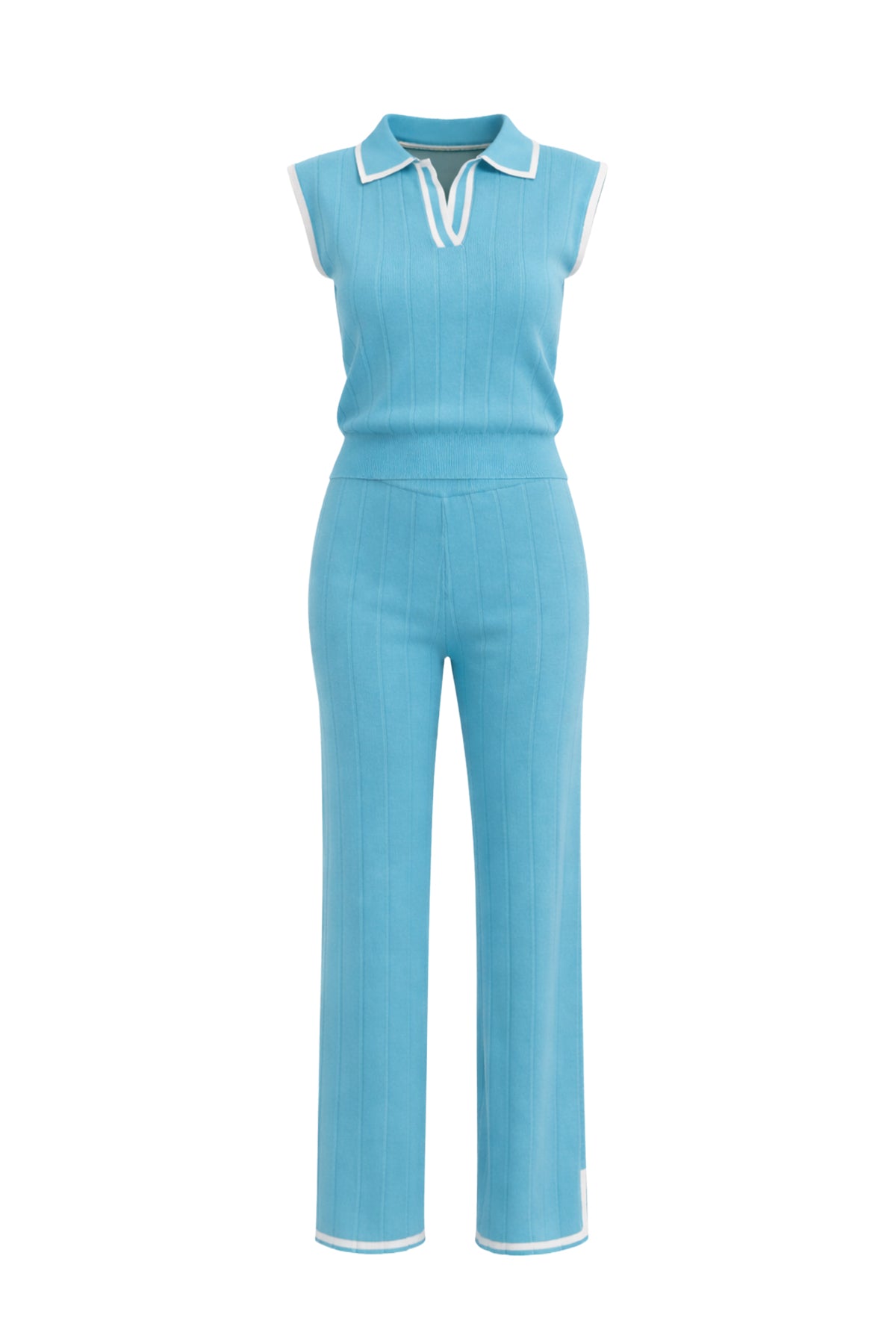 Knit & Crisp Contrast Short Sleeve Top and Pants Set