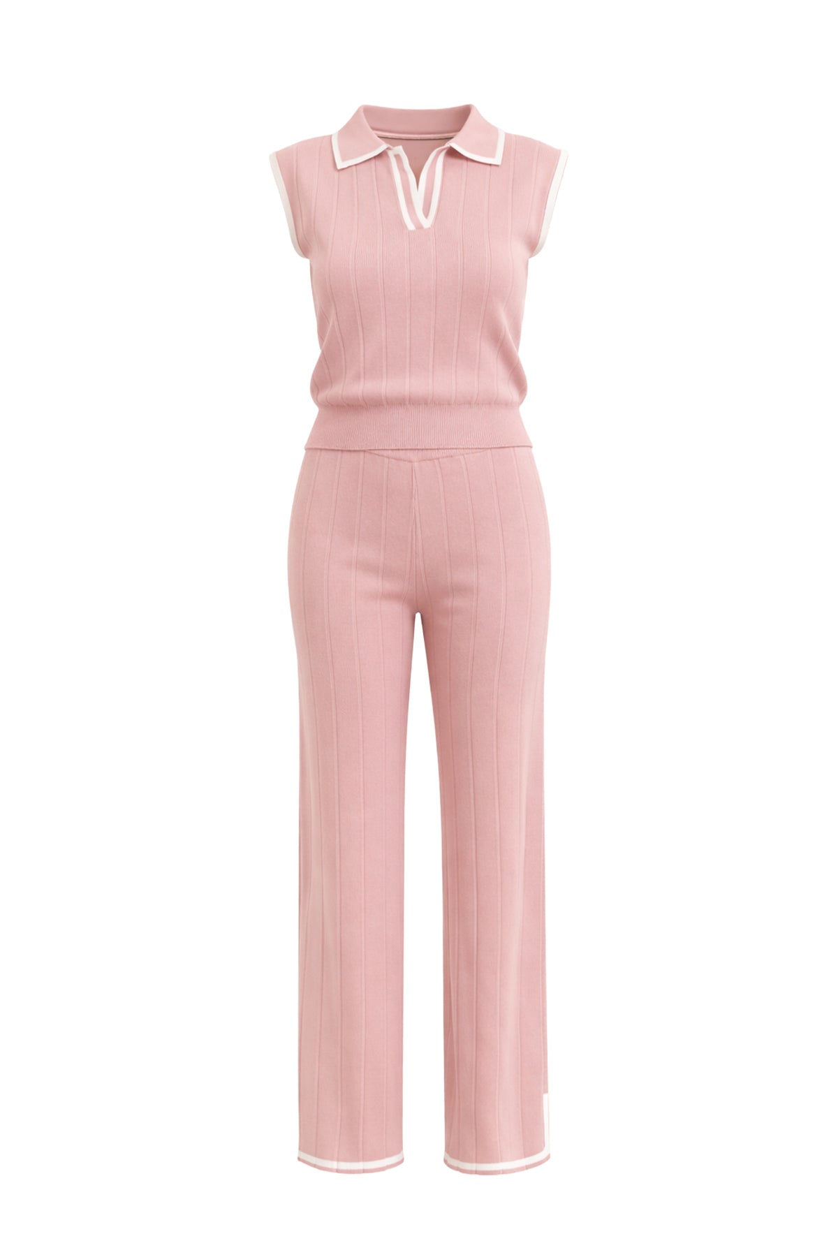 Knit & Crisp Contrast Short Sleeve Top and Pants Set