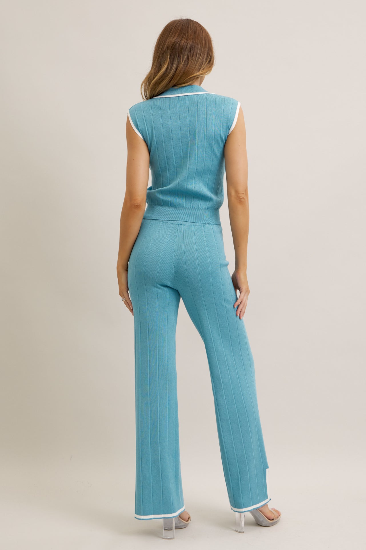 Knit & Crisp Contrast Short Sleeve Top and Pants Set
