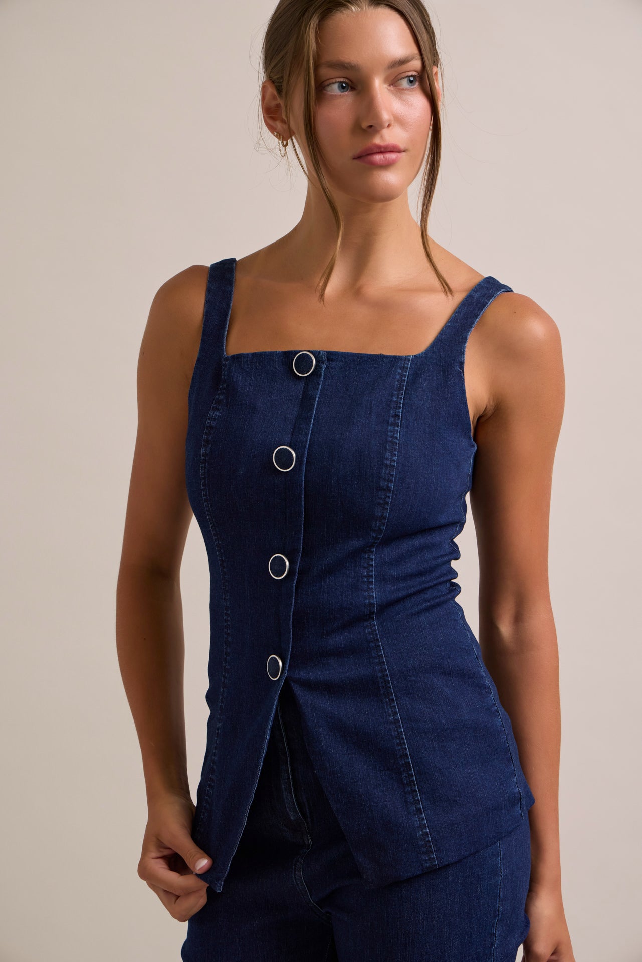 Seren Denim Button Down Top With Pants Set