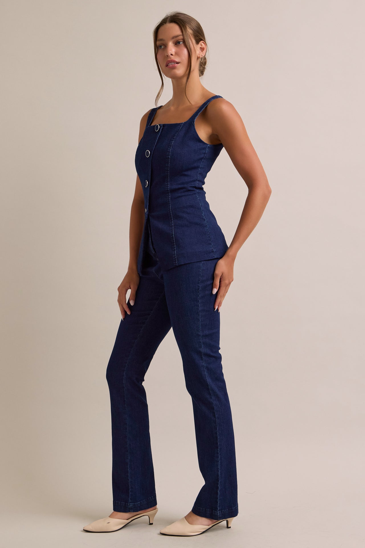 Seren Denim Button Down Top With Pants Set
