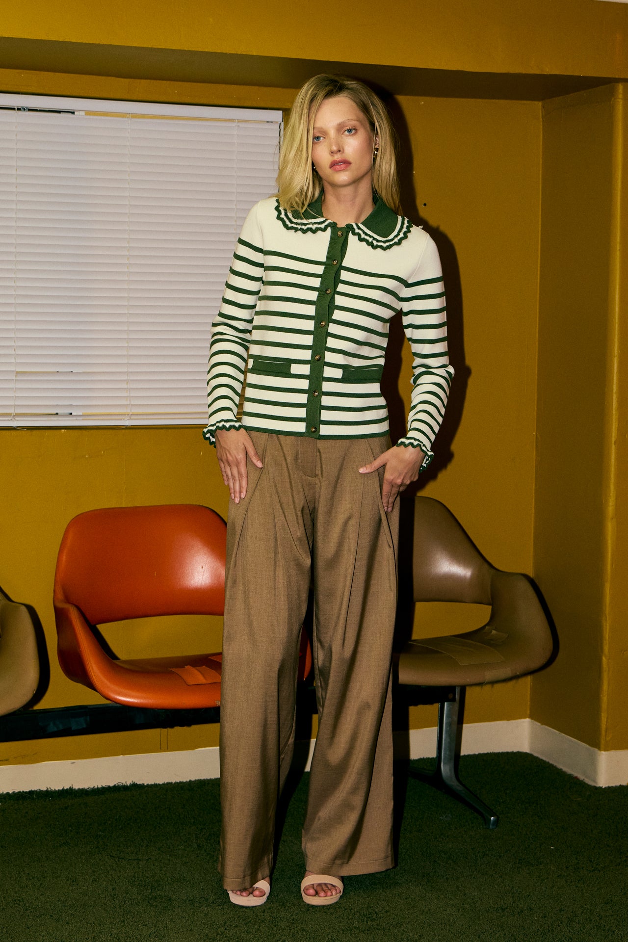 Presley Stripe Cardigan With Frill Collar